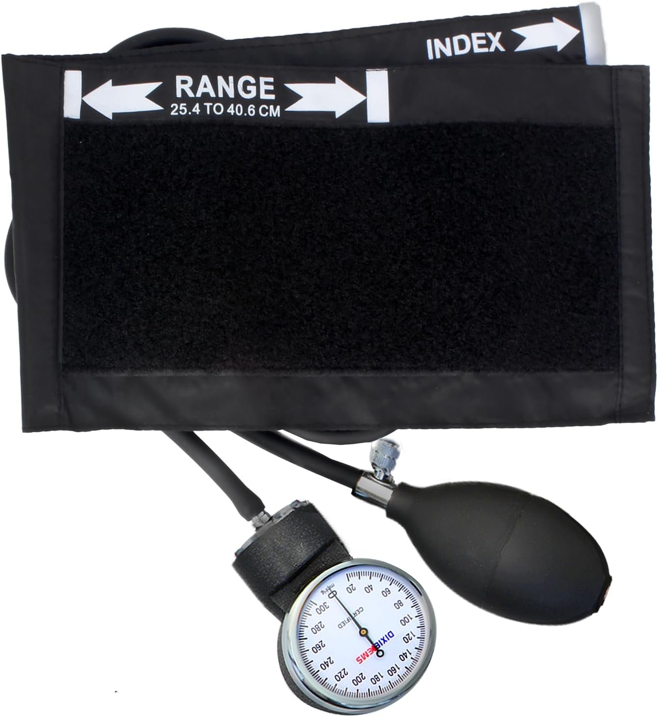 Dixie EMS Deluxe Aneroid Sphygmomanometer Blood Pressure Set W/Adult Cuff, Carrying Case and Calibration Tool – Black