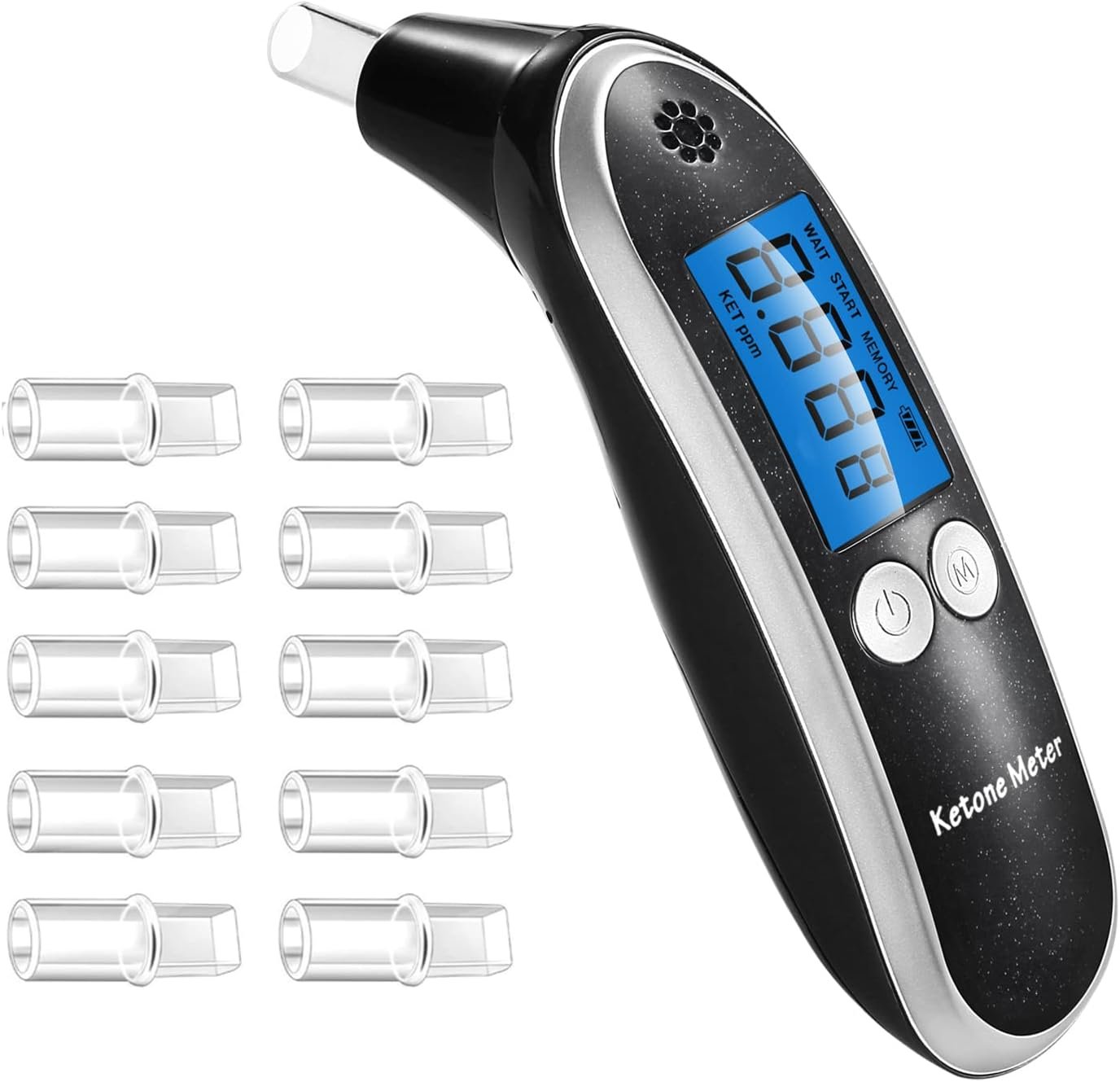 Ketone Meter & Breath Analyzer – Portable, Professional Home Breath Ketosis Meter Advanced Ketosis Breath Tester with 10 Mouthpieces | Breath Ketone Testing for Keto Tracking