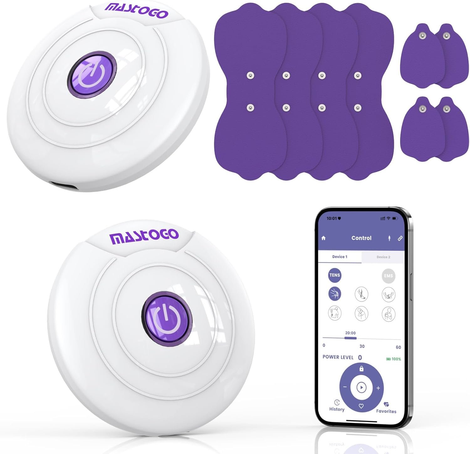 Wireless TENS Unit – Two Portable TENS Unit Muscle Stimulators for Pain Relief, Featuring 6 TENS Modes and 6 EMS Modes with a Stylish PU Carrying Case and Can be Controlled Via an APP.