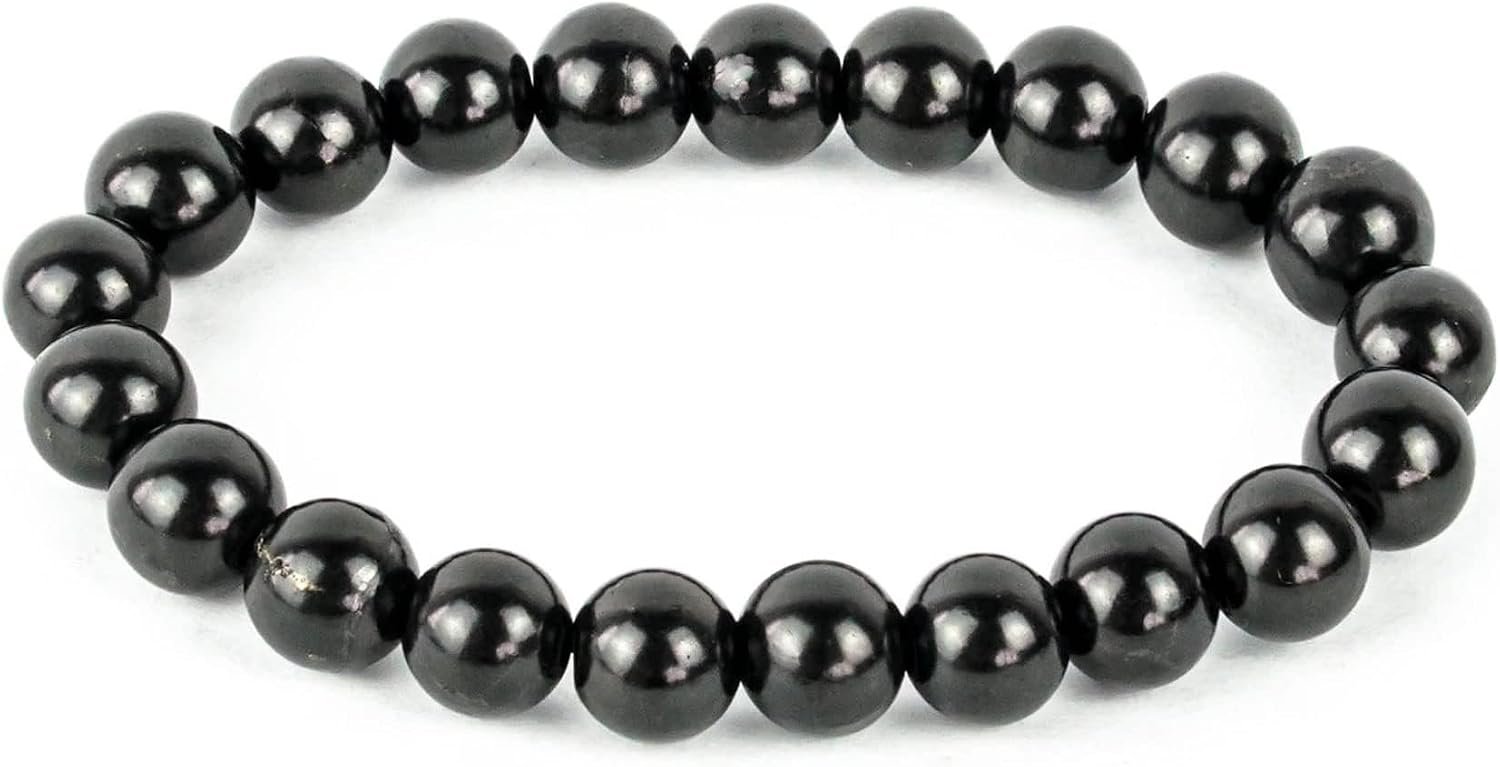 Karelian Heritage Shungite Stones Bracelet Black Beads Stretchy | Authetic Shungite Crystal Jewelry | Protective Powerful Defender Stone Bracelet | Spiritual Healing Crystal Chakra Balance