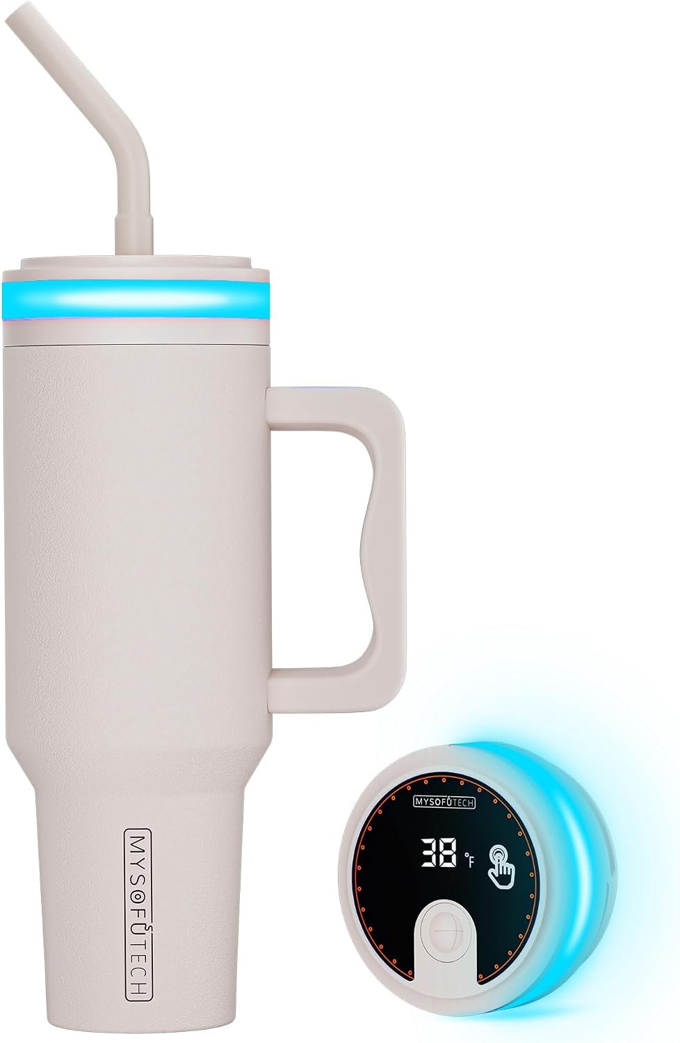 Water Reminder Water Bottle,USB-C Rechargeable,RGB LED Lights Around the Lid,40oz,Insulated Stainless Steel，Ideal Gift for Family and Friends(Almond Birch)