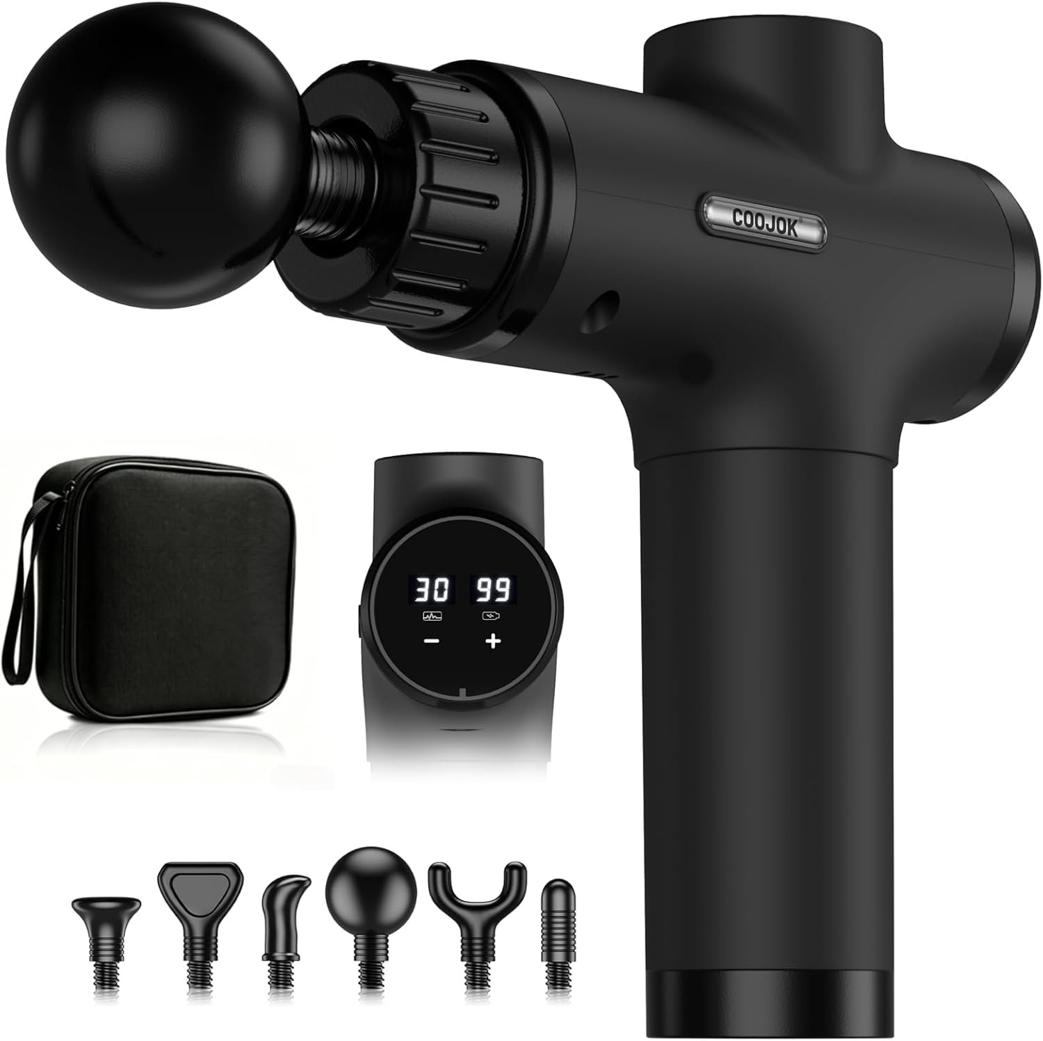 Massage Gun, Deep Tissue Percussion Muscle Massager for Pain Relief, Handheld Electric Back & Neck Massager with 30 Speeds and 6 Massage Heads for Athletes, Men & Women (Black)