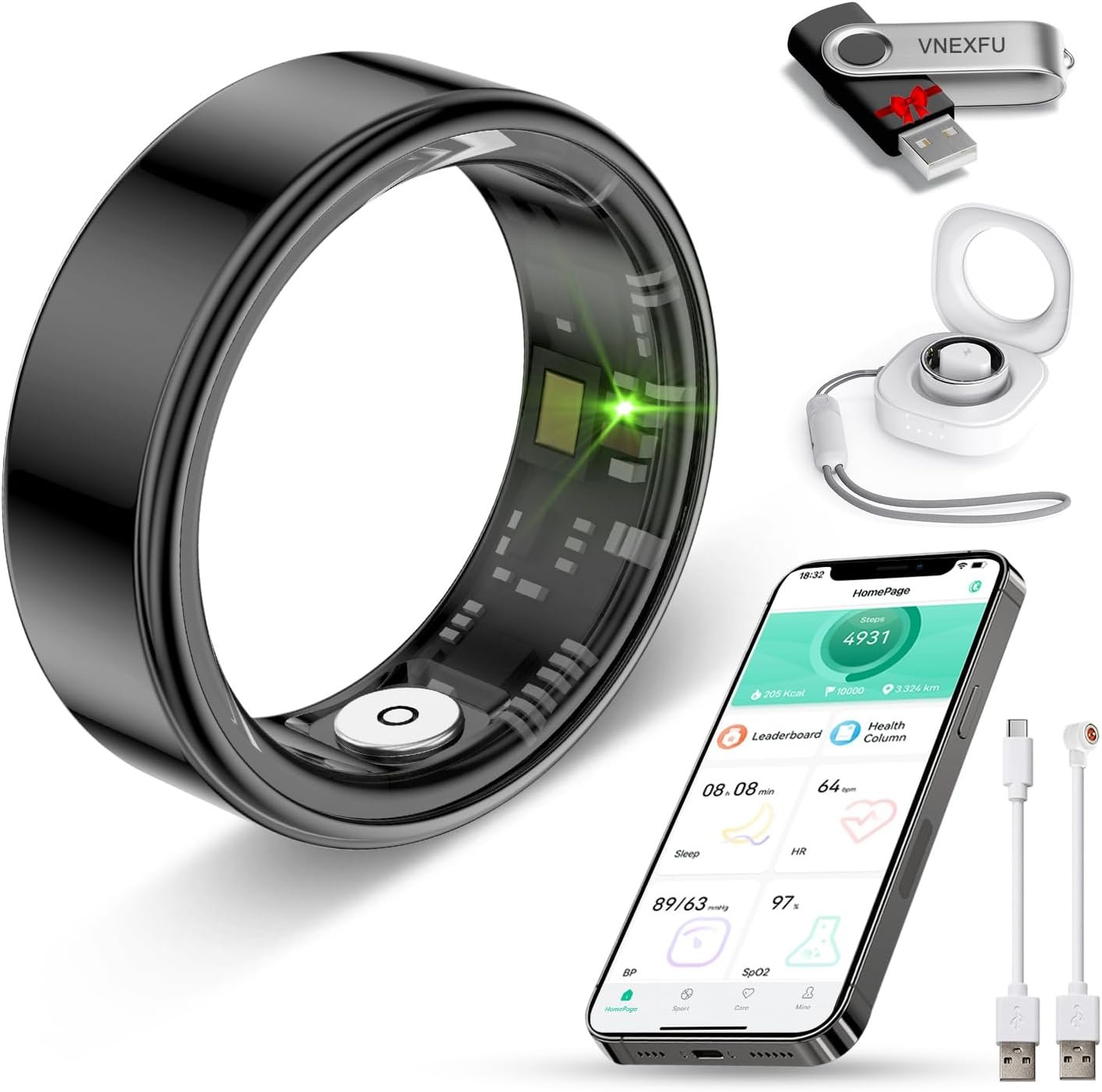 Smart Ring for Women Men Health Tracker – IP68 Waterproof Fitness Ring with Sleep Tracker/Heart Rate/Blood Pressure/Blood Oxygen/Step Counting/Calories for iOS & Android,No Subscription Fee,Black #8