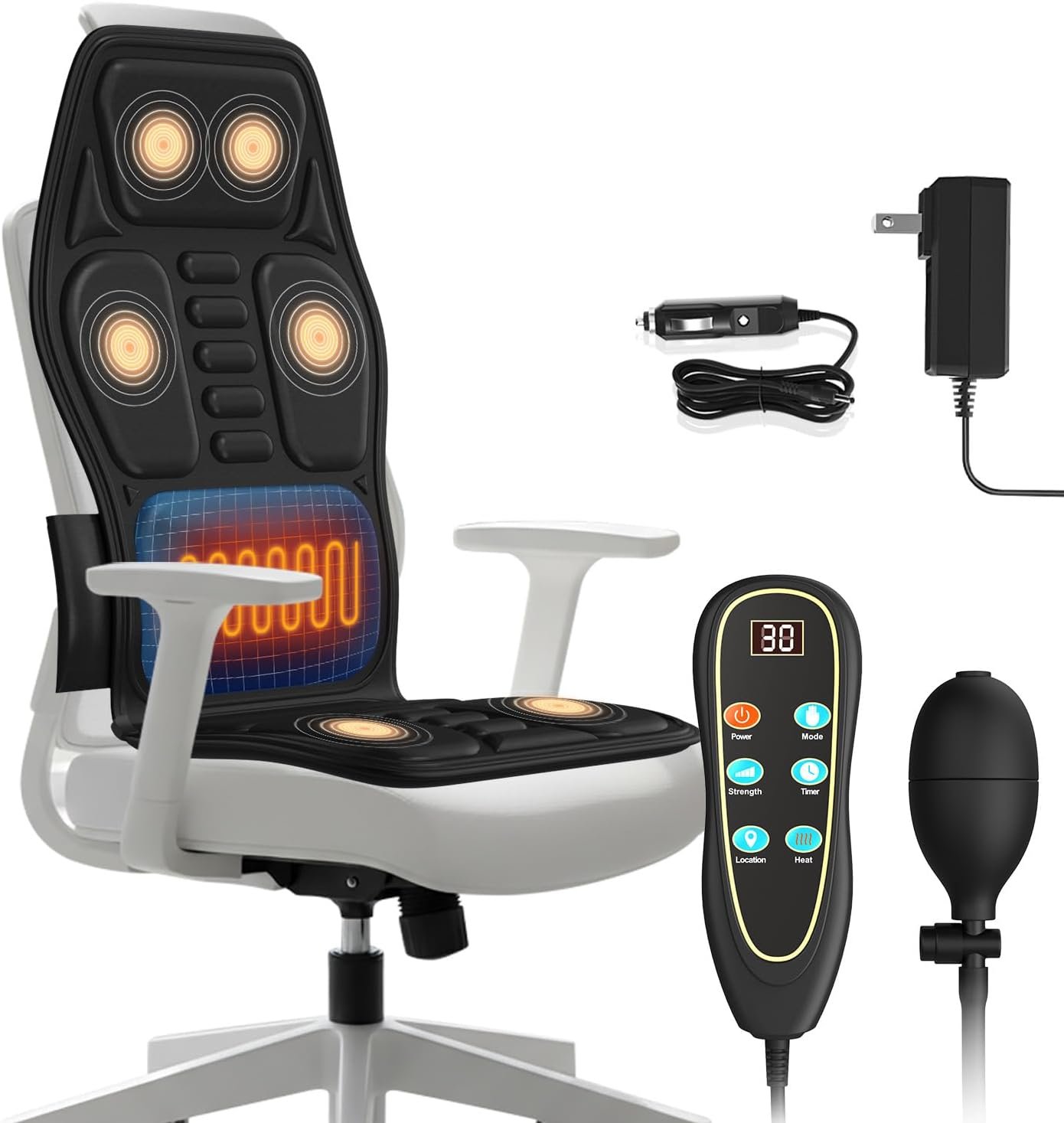 Back Massager for Chair, Massage Seat Cushion with Heat, Lumbar Traction, 8 Vibrating Motors Massager Chair Pad for Full Body Pain Relief, and Home Use