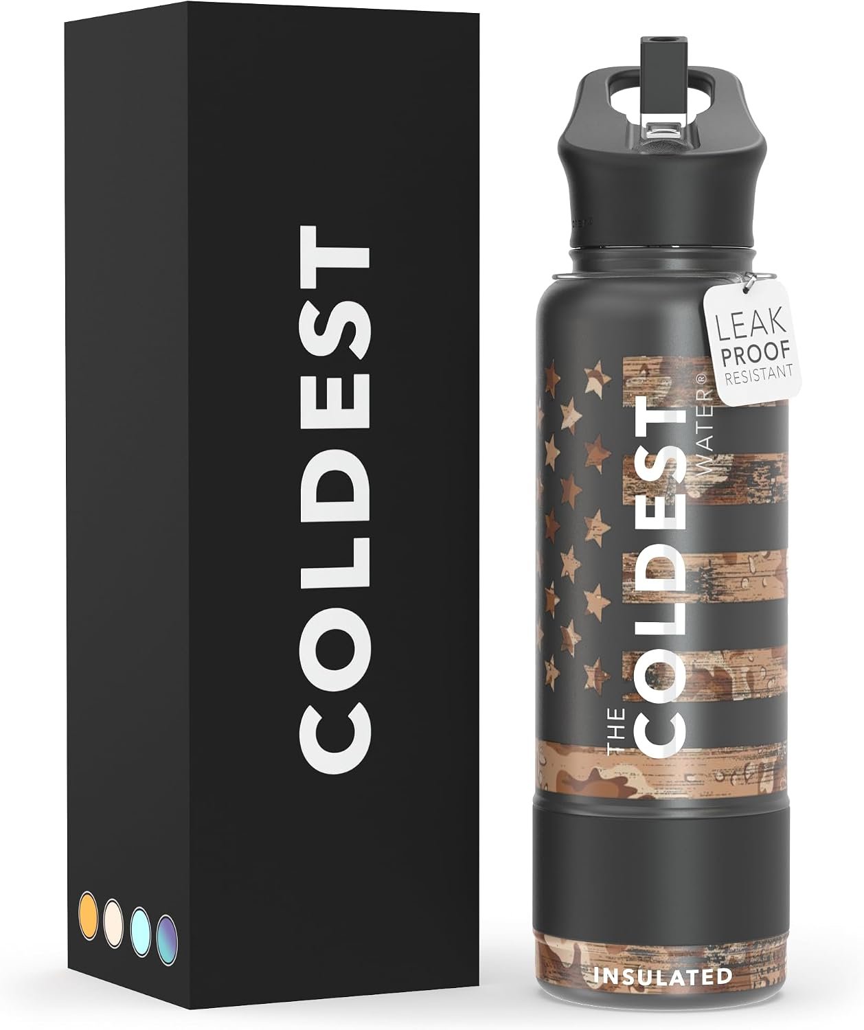 Coldest Insulated Water Bottle with Straw Lid – Stainless Steel Metal Insulated Bottle for Men & Women (Camouflage Flag, 40 oz)