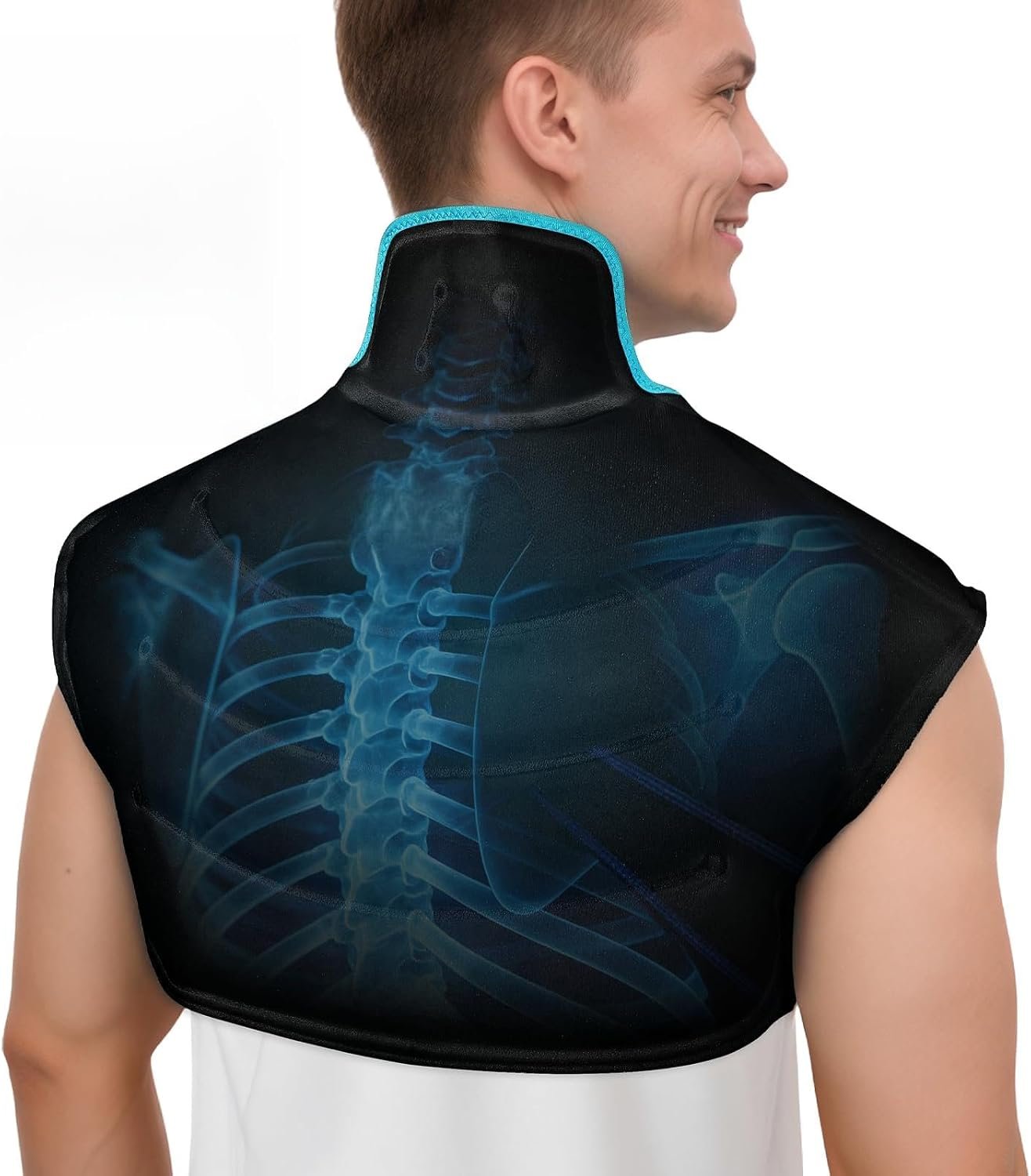 Comfytemp Large Ice Pack for Neck Shoulders Upper Back Pain Relief with Straps, Reusable Gel Ice Wrap Hot Cold Compress Therapy Recovery for Upper Back, Cervical Injuries, Rotator Cuff (Large, Black)