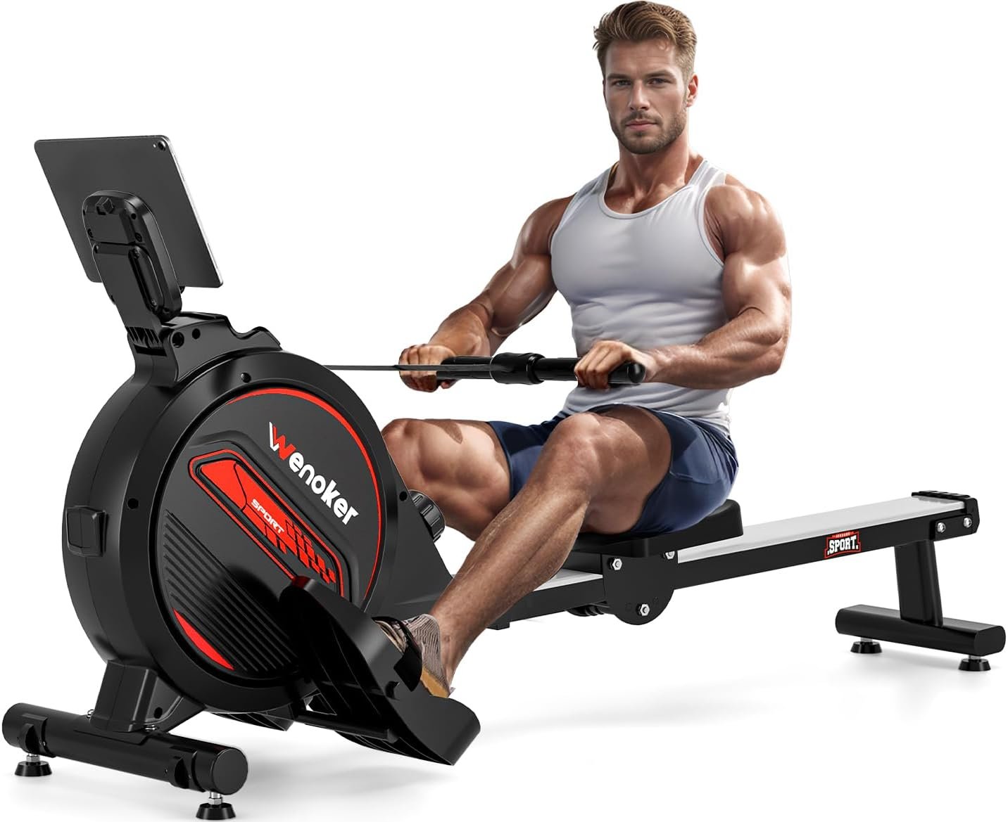 WENOKER Rowing Machine, Magnetic Rowing Machine for Home, Upgraded 32-Levels Resistance with Smart Electronic Knob, 350 LBS Weight Capacity, Compact Rower Machine Easy Assembly.