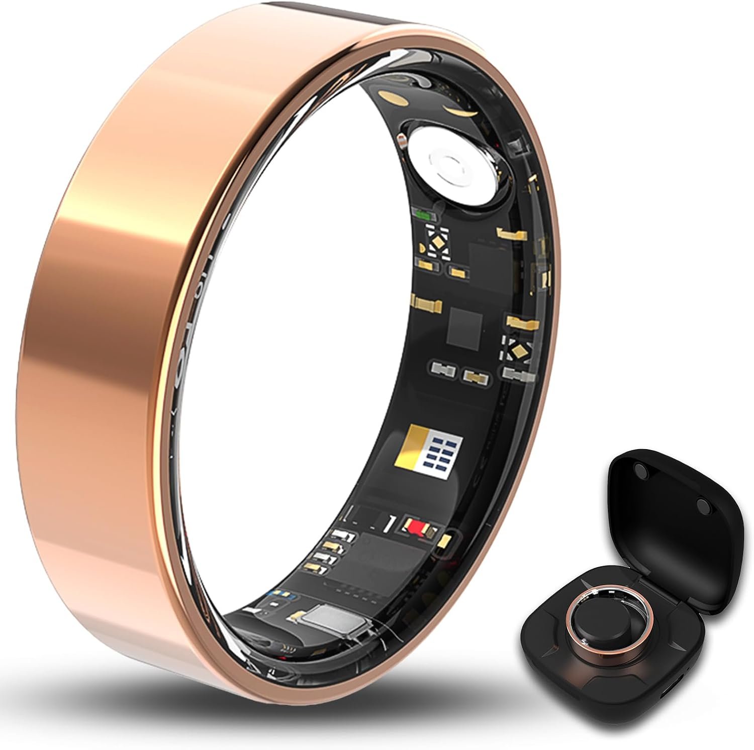 Smart Ring for Women Men Fitness Tracker with Blood Oxygen,Heart Rate,Sleep Monitoring,Step Counting,for iPhone and Android,Waterproof smart blood pressure monitor,No Subscription Fees (Rose Gold, 8)