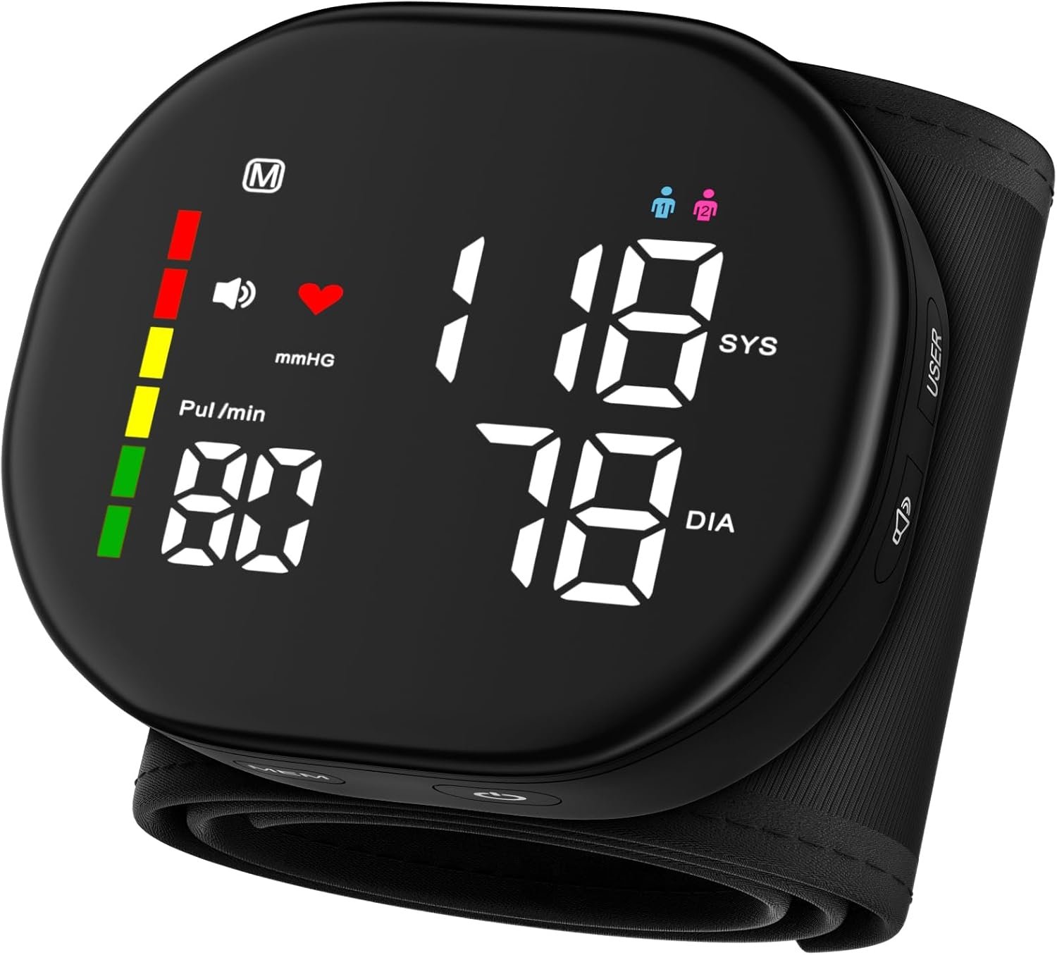 Double love Wrist Blood Pressure Monitor for Home Use – Upgraded Large LED Screen, Dual User 240 Memories with Carrying Case, Voice Broadcast, Adjustable bp Cuff (13.5-19.5cm) – Black