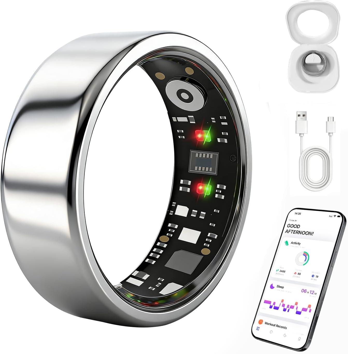 Smart Ring for Women Men, Health Fitness Ring Gen 3 with Free App No Subscription Fee, Stress & Sleep Monitor, Heart Rate & Step Tracker, IP68 Waterproof, Android/iOS Compatible (Sliver,8)