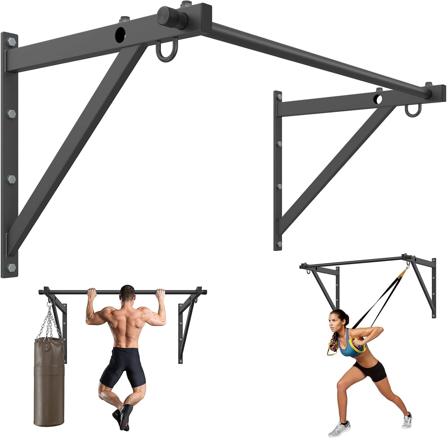 Jusgym Wall Mounted Pull Up Bar, 51″/45″ Chin Up Bar with 500LBS Capacity, Strength Training Pull-Up Bars |Joist Mounted |Reinforced Thick Metal Construction