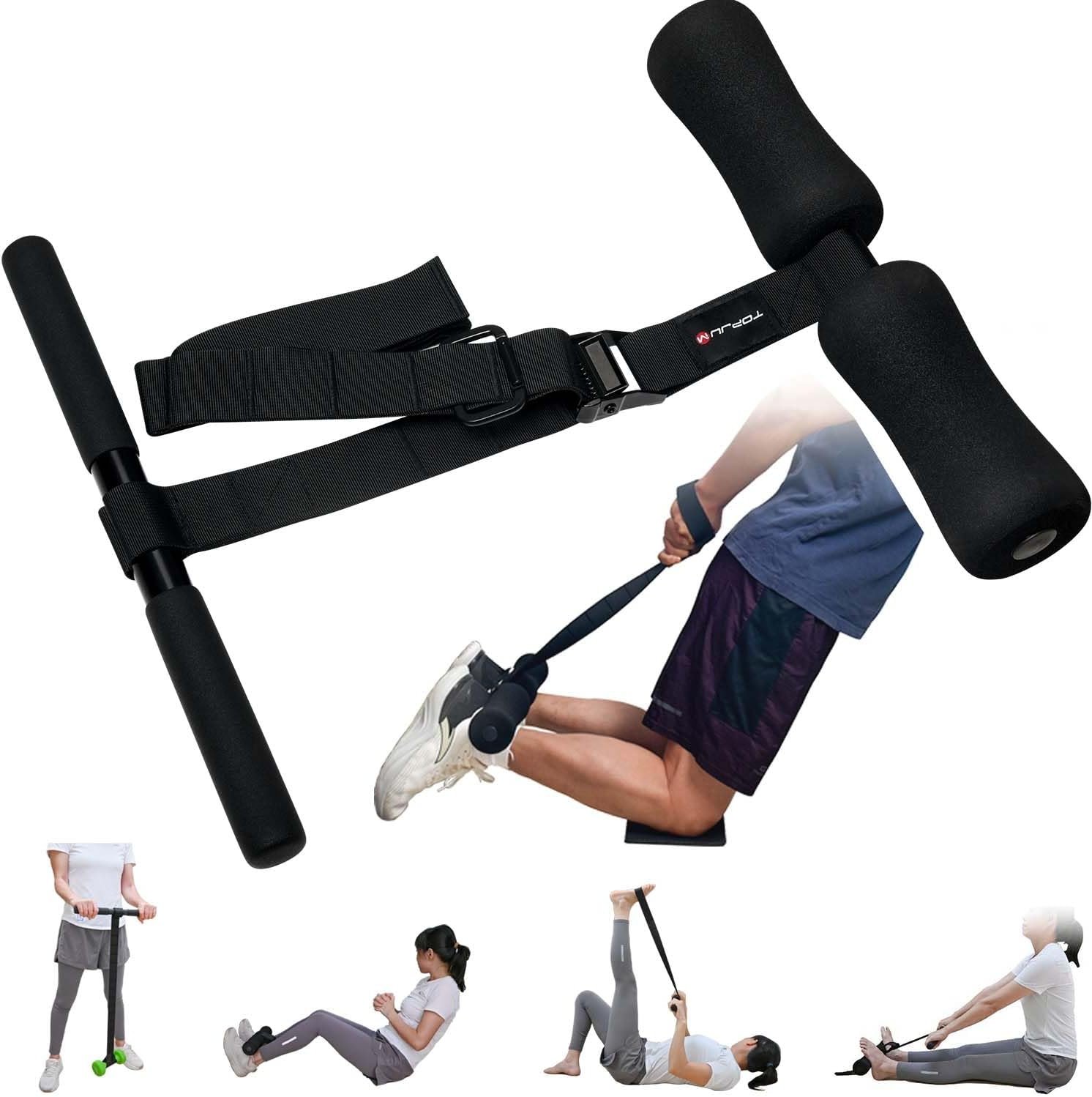 Nordic Hamstring Curl & Stretching Strap, Flexibility Training for Hamstrings, Hip, Quads & Back Stretcher, Forearm Strengthening, Sit-Up Bar for Ab Workout, Reverse Crunch, Spanish Squats