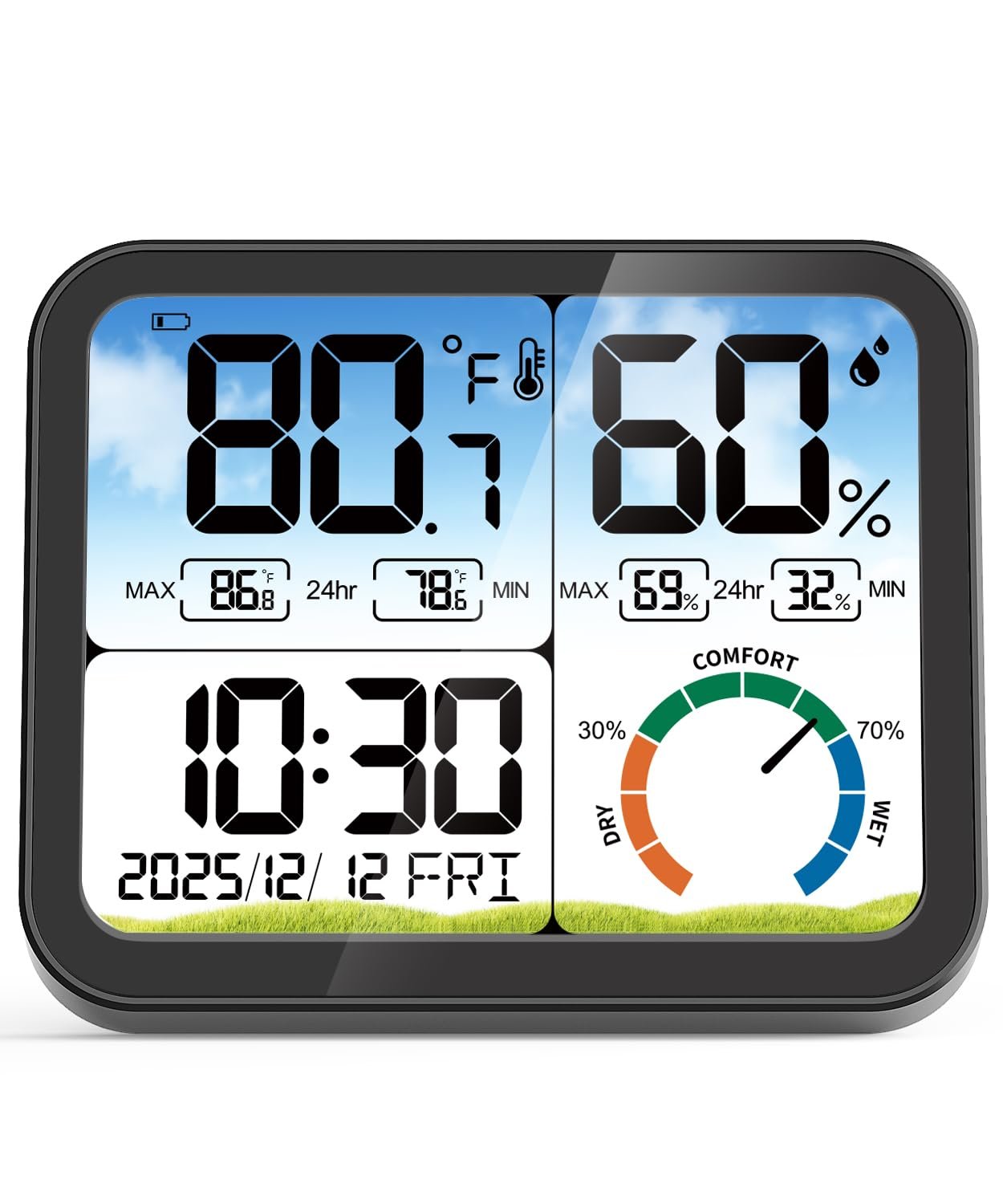 VOCOO Digital Indoor Room Thermometer – 5.8” Extra Large Display Temperature Humidity Sensor with Accurate Temp Humidity Gauge Monitor, Calibration, Max & Min Records, Comfort, Backlit, Date & Clock