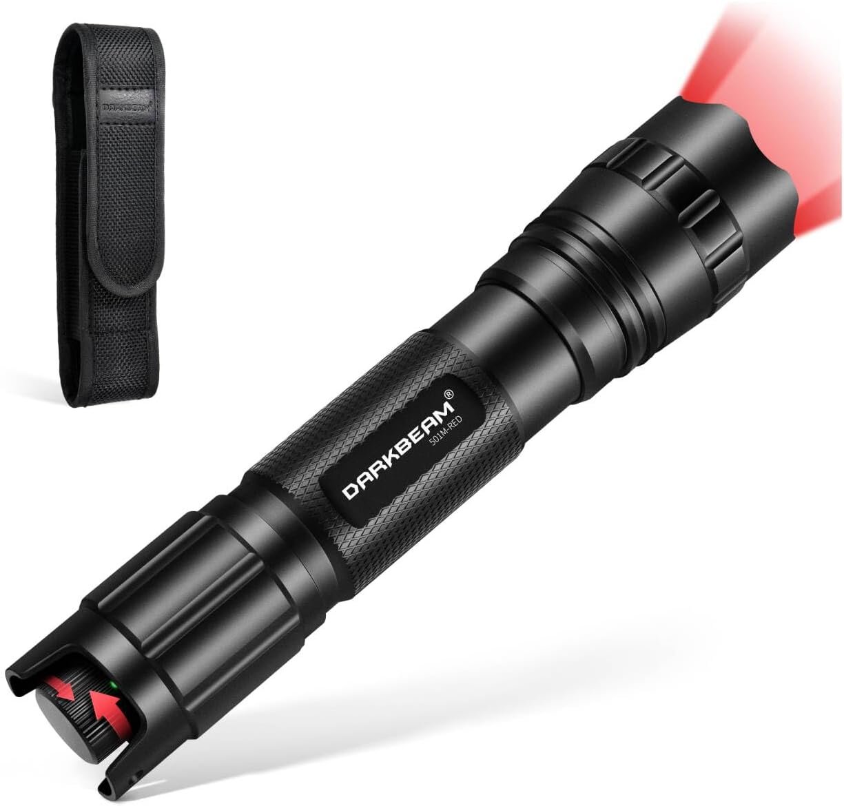 DARKBEAM Red Light LED Flashlight Tactical Stepless Dimming, Flood/Spot Portable Handheld Redlight for Night Hunting, Camping, Observation, Fishing, Astronomy, Rescue, Stargazin