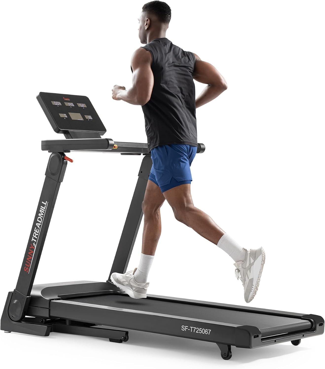 Sunny Health & Fitness Smart Wi-Fi Treadmill with One-Click Fold and Auto Incline Wide Cushion Deck, Fully Assembled with Quiet Brushless Motor, 300 Pound Capacity