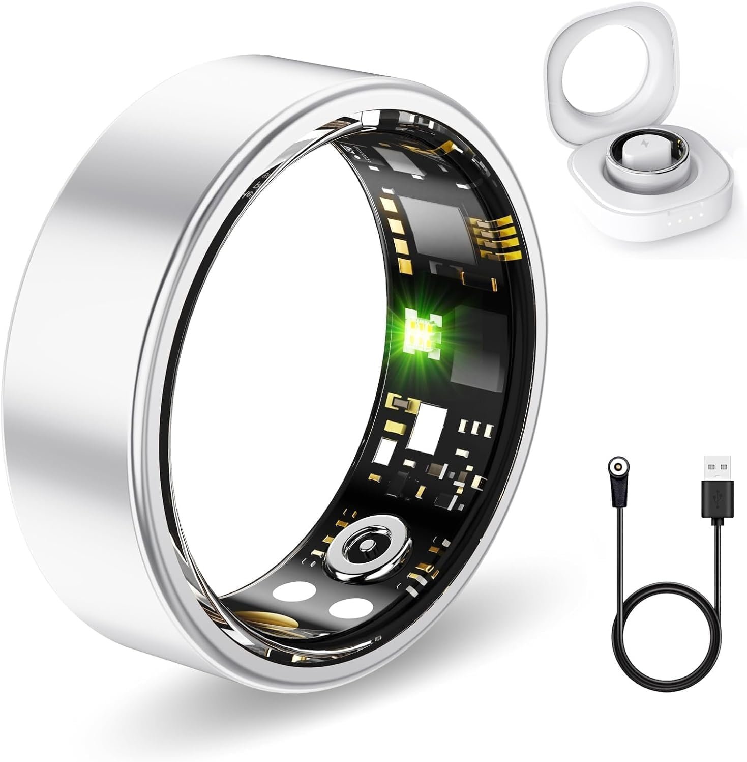 Smart Rings for Women Men, Fitness Ring with Heart Rate, Blood Oxygen, HRV, Stress, Sleep Tracker, Step Tracker, No Subscription Fee, lP68 Waterproof Smart Ring for iPhone & Android (Silver,8#)