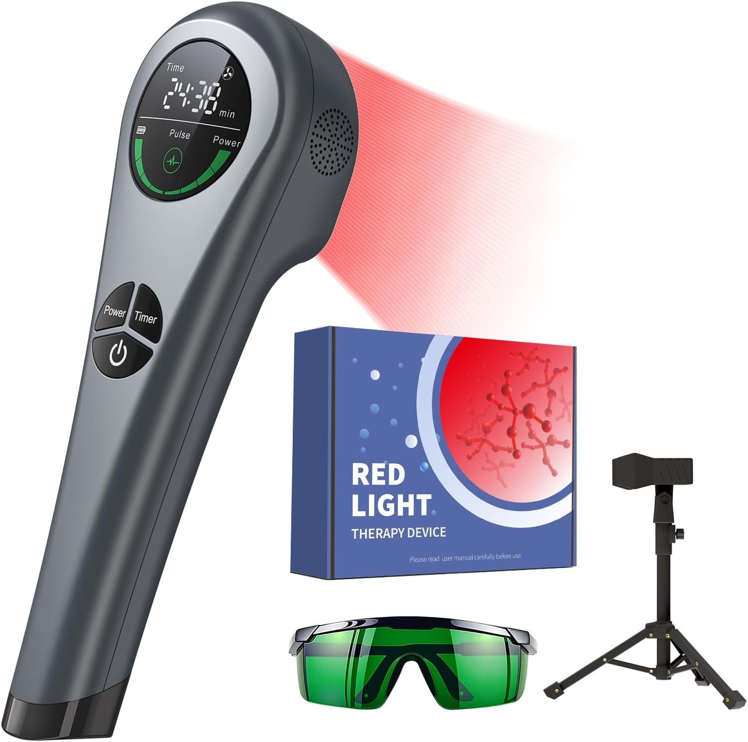 Handheld Red Light Therapy with Stand,Near Infrared Light Therapy Devices for Pain Relief Joint and Muscle Pain for Pets(4 * 808nm+14 * 650nm)
