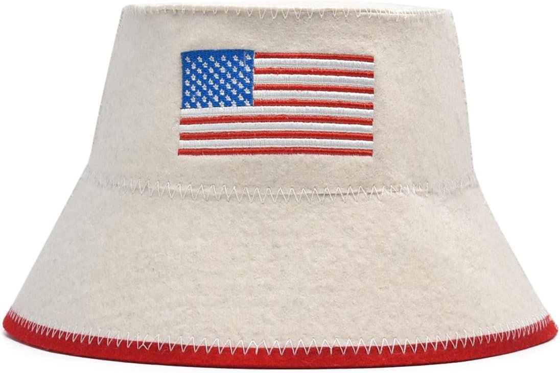 Halsa Sauna Hat, Natural Wool Sauna Cap for Men and Women, American Flag, Eco-Friendly Insulating Headgear for Spa, Steam Room, Banya, Bathhouse – Comfortable, Handmade – USA – One Size Fits All