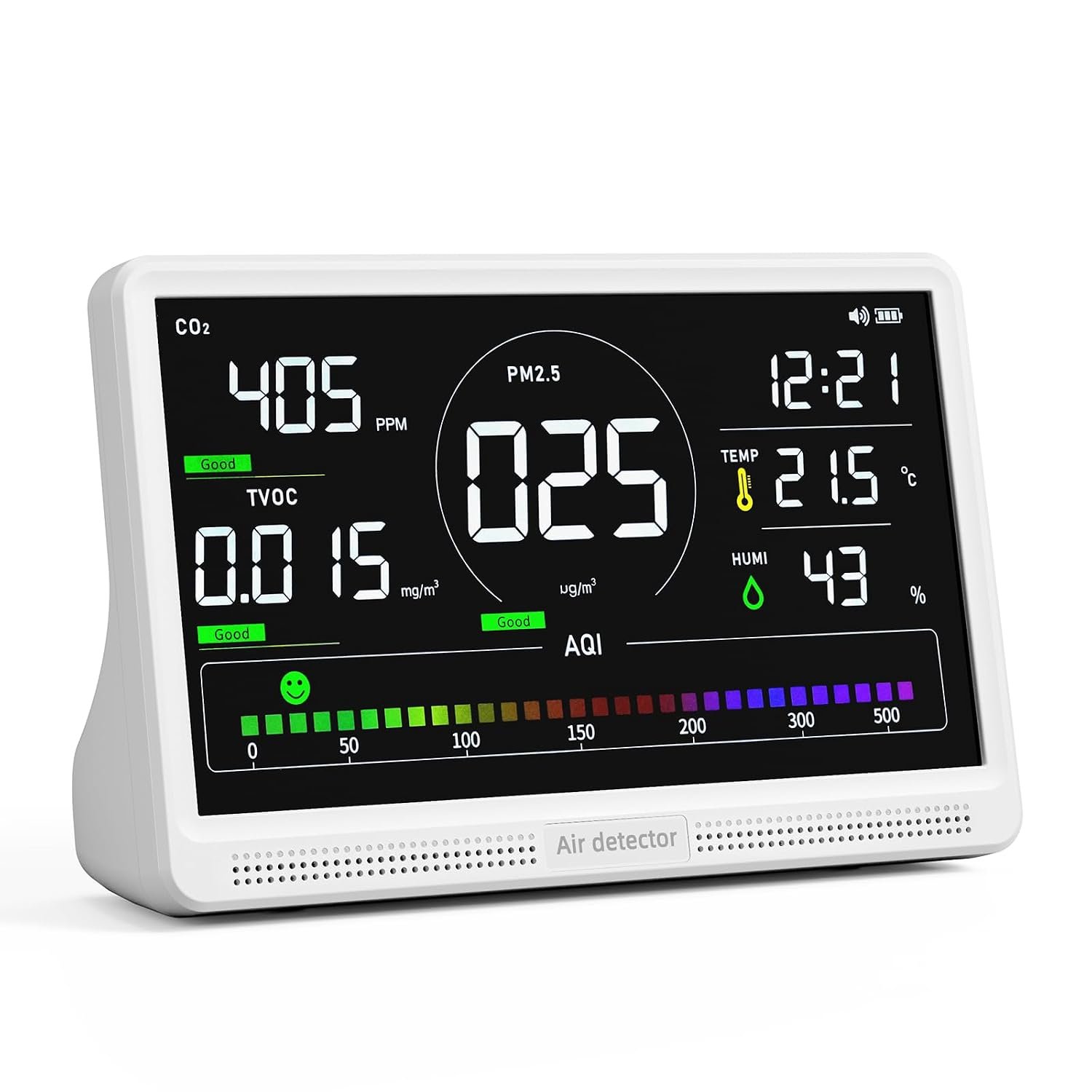 Fil-Fresh 16 in 1 Air Quality Monitor Indoor, CO2 Monitor Air Quality Tester with 9 Display+7 AQI Alerts for CO2, TVOC, HCHO, PM2.5, PM1.0, PM10, Time, Temperature, Humidity Meter, 7″ Large Display