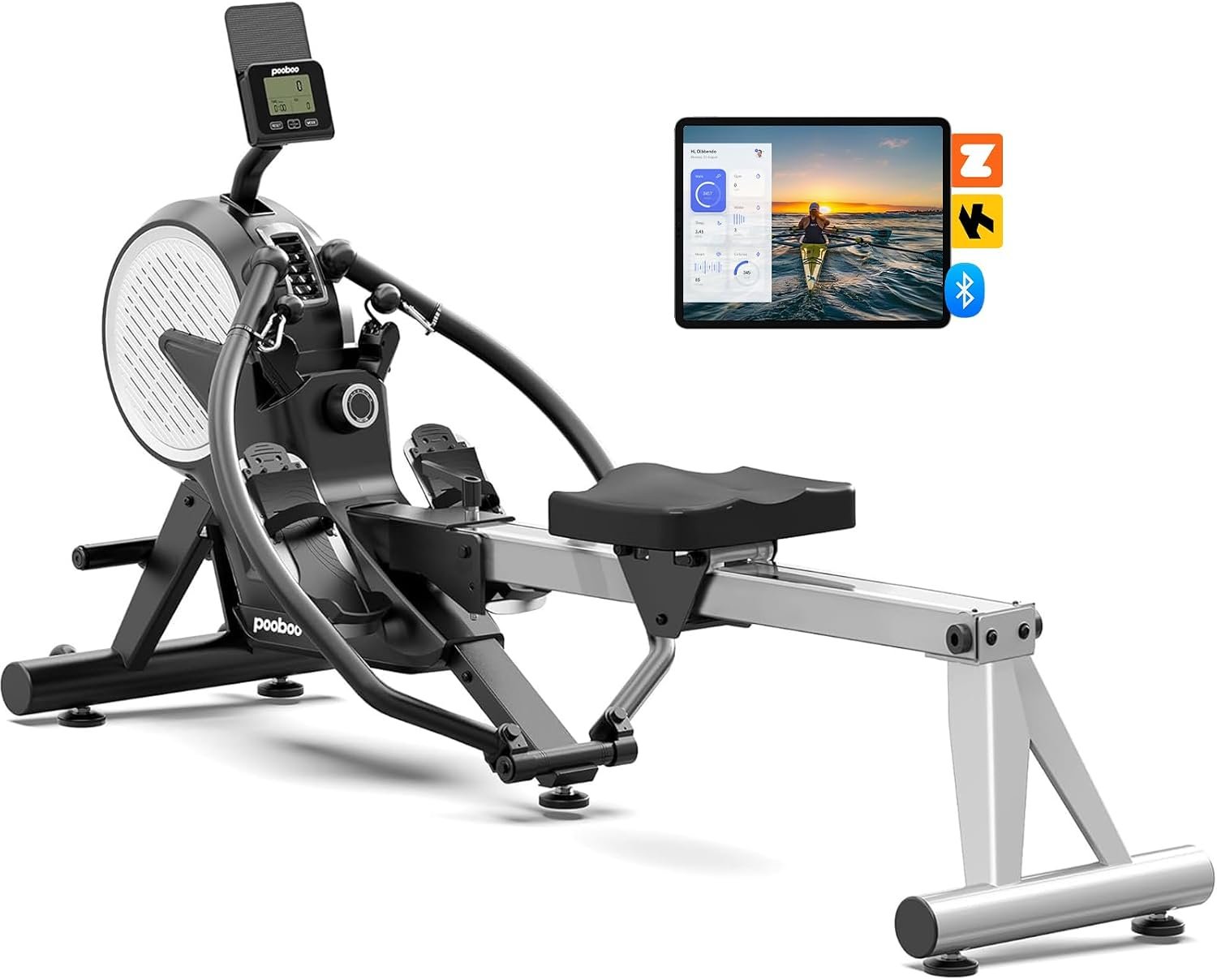 pooboo Rowing Machines for Home, Dual Wind & Magnetic Resistance, Foldable Row Machine 400 LB Weight Capacity, 14 Levels Resistance Quiet Rowers for at Home Exercise, App Supported