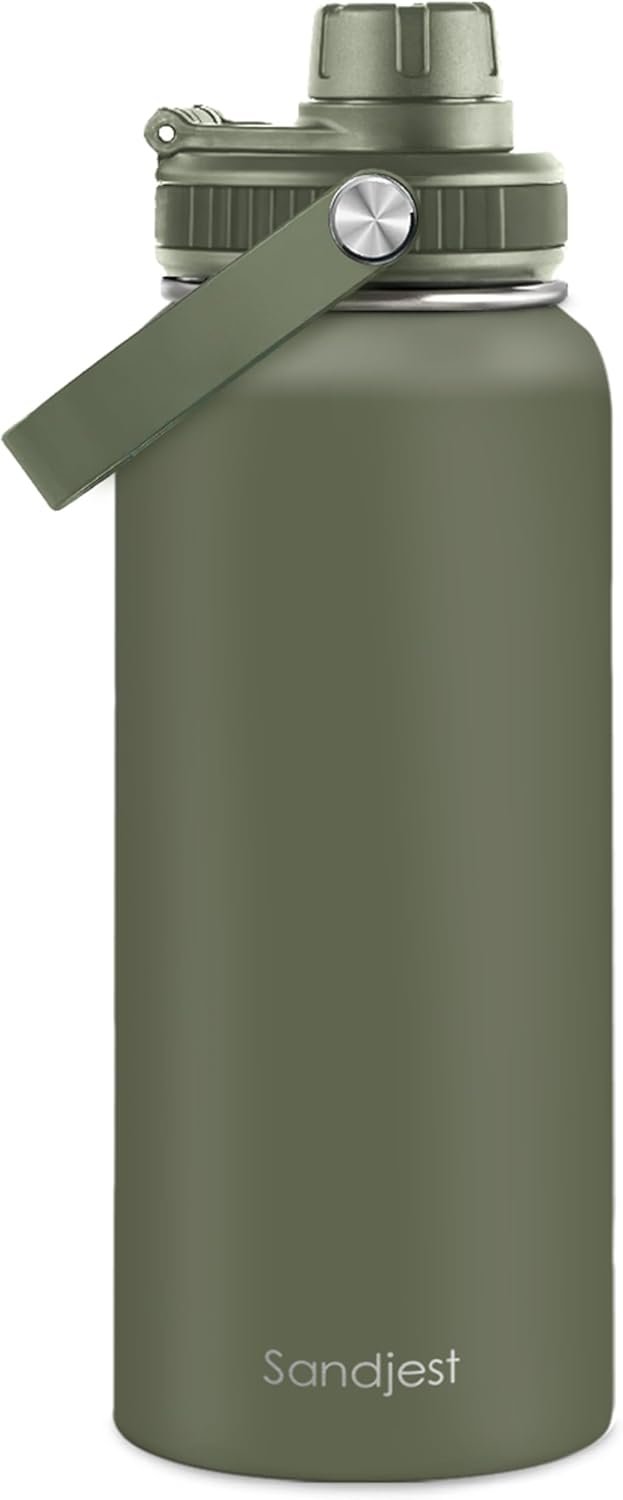 Insulated Stainless Steel Water Bottle 32oz, Vacuum Chug Lid Travel Tumbler for Men Friends Dad Brothers, Birthday Christmas Fathers Day (Olive)