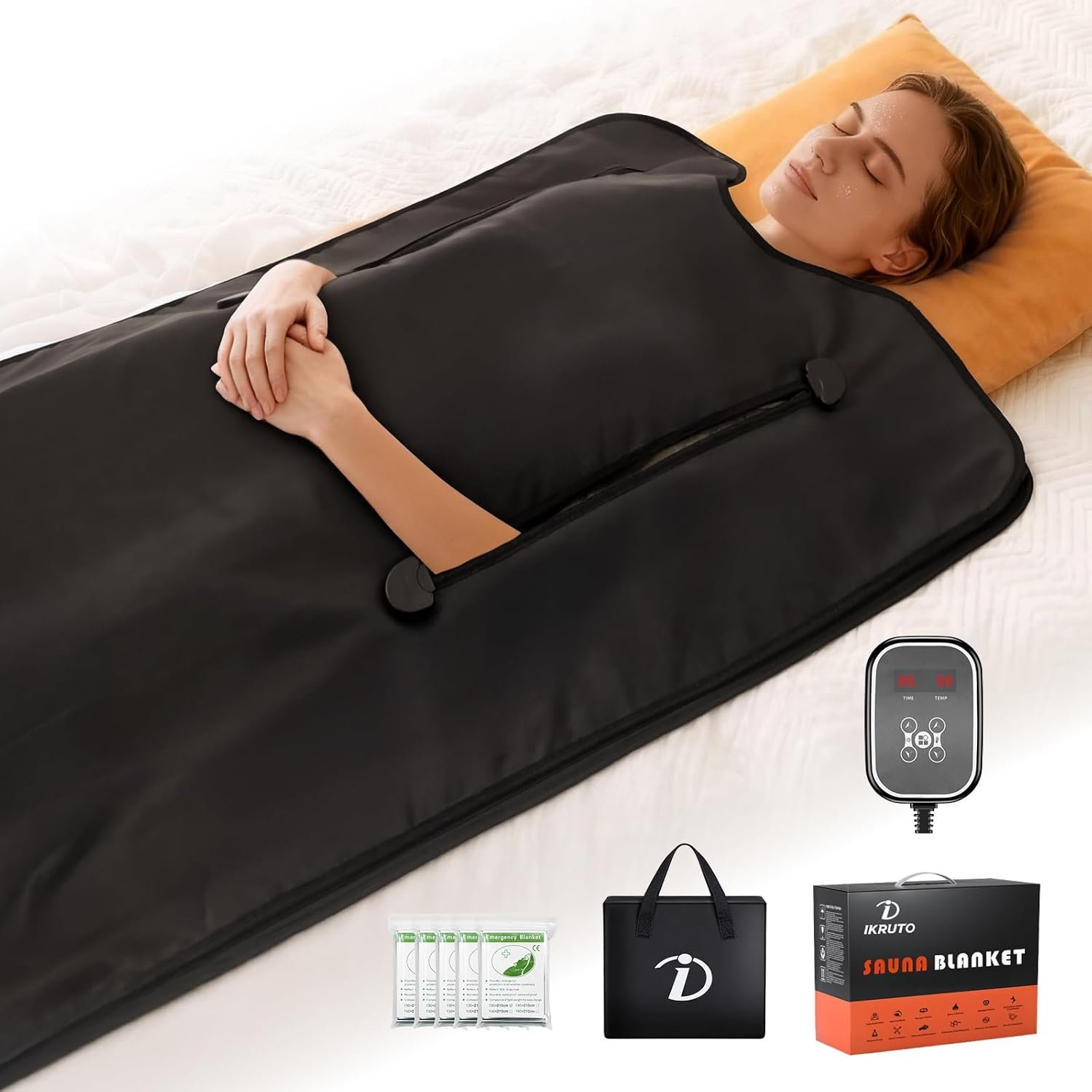 Infrared Sauna Blanket for Home – PU Portable Sauna Blanket for Detox & Relaxation 86℉-176℉ Adjustable, 60 Min Timer, Body Blanket with 5 pcs Detox Wrap & Portable Carring Bag at Home Sauna