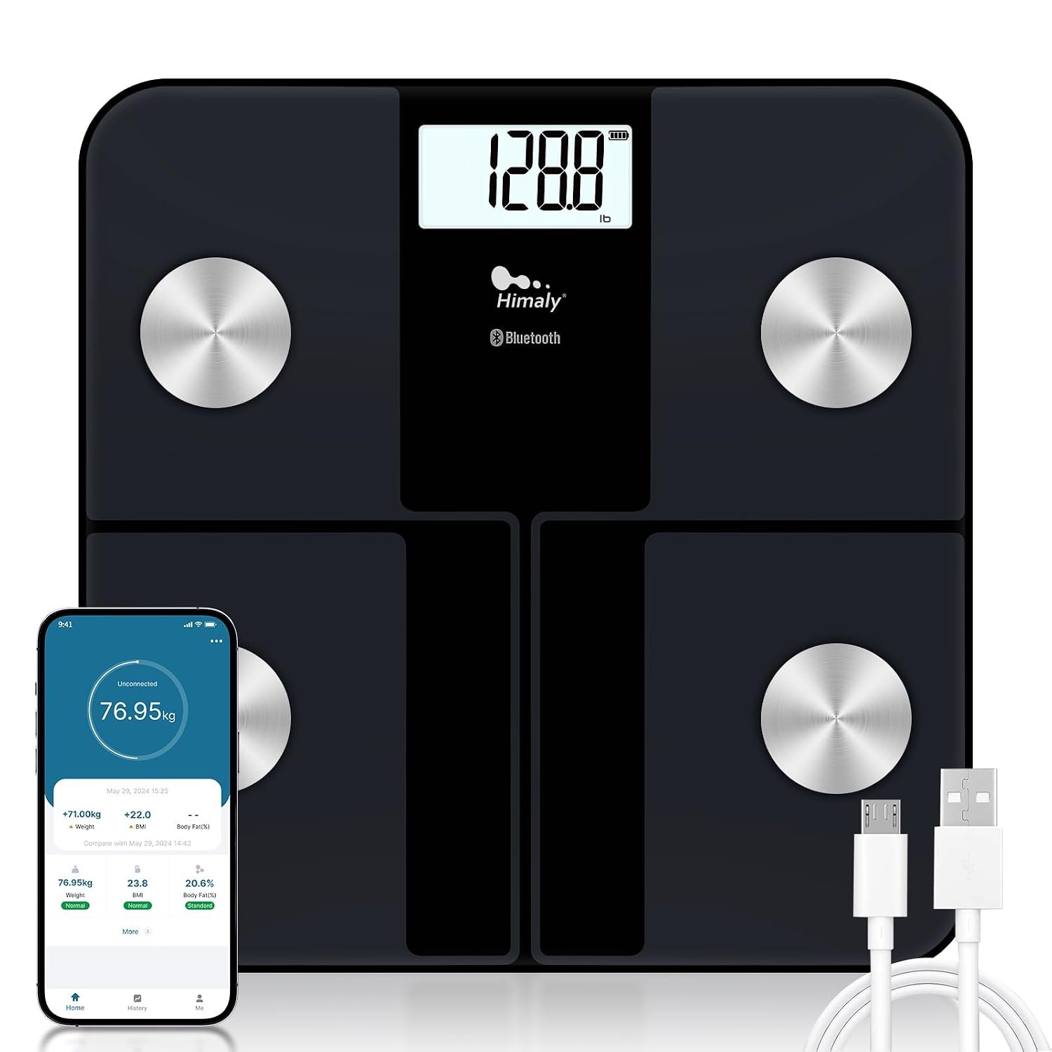 himaly Smart Rechargeable Body Fat Scale, Digital Bathroom Scale Bluetooth for Accurate BMI Body Fat Scale Muscle Mass Composition Monitor with App, 400 lbs
