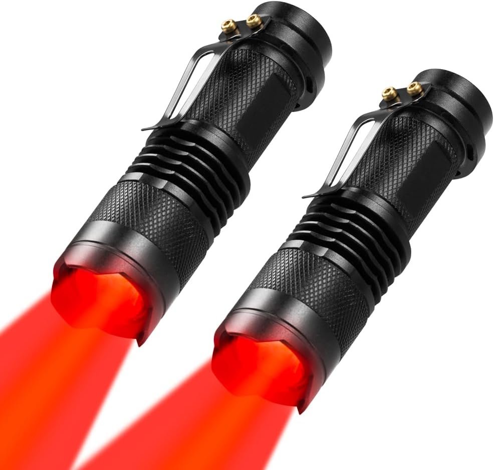 2 Pack Red Light Flashlight Single Mode Red LED Flashlight One Mode Zoomable Night Light Torch for Night Observation and Astronomy Aviation