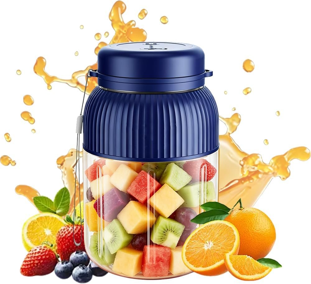 Wireless Juicer Cup, 2026 New 1300ml/44oz Portable Personal Blender, Portable Blender Dual Lid Compact Travel Drinking Cup with Leakproof Handle for Office Outdoor (Blue)