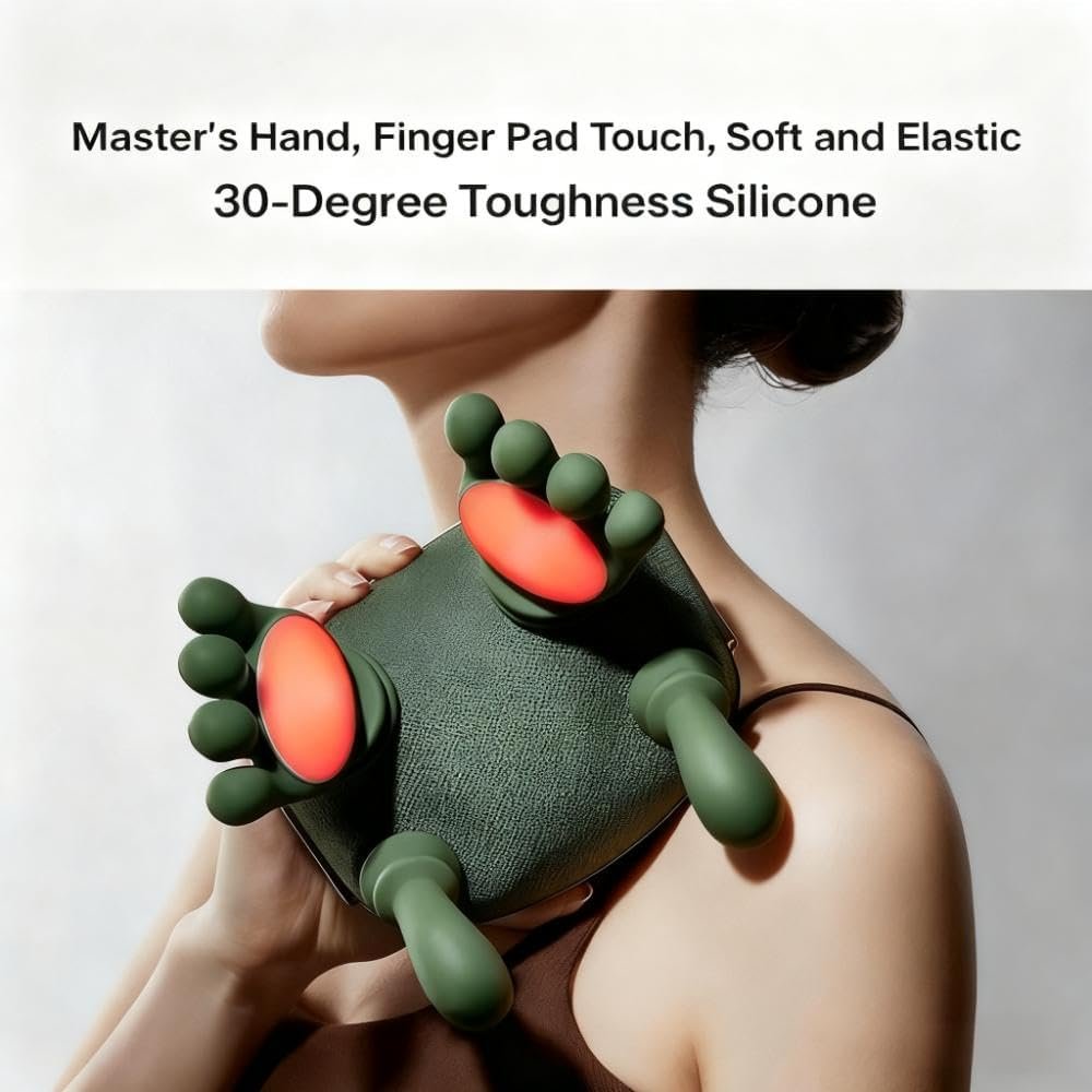 Bionic Heated Massager, Portable Shiatsu Neck and Back Massager, Electric Deep Tissue 4D Kneading Massage, Simulated Human Hand Design for Pain Relief and Muscle Relax (PY-070 Textile Green)