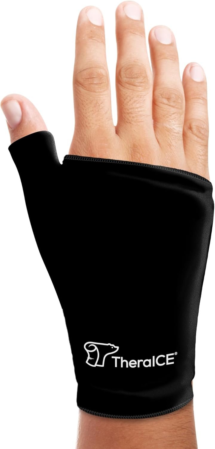 TheraICE Wrist Ice Pack Wrap Thumb Brace for Either Hand for Hot & Cold Therapy – Reusable Soft Gel Glove for Injuries, Carpal Tunnel, Arthritis, De Quervain’s Tenosynovitis – Fits Most Men – L/XL