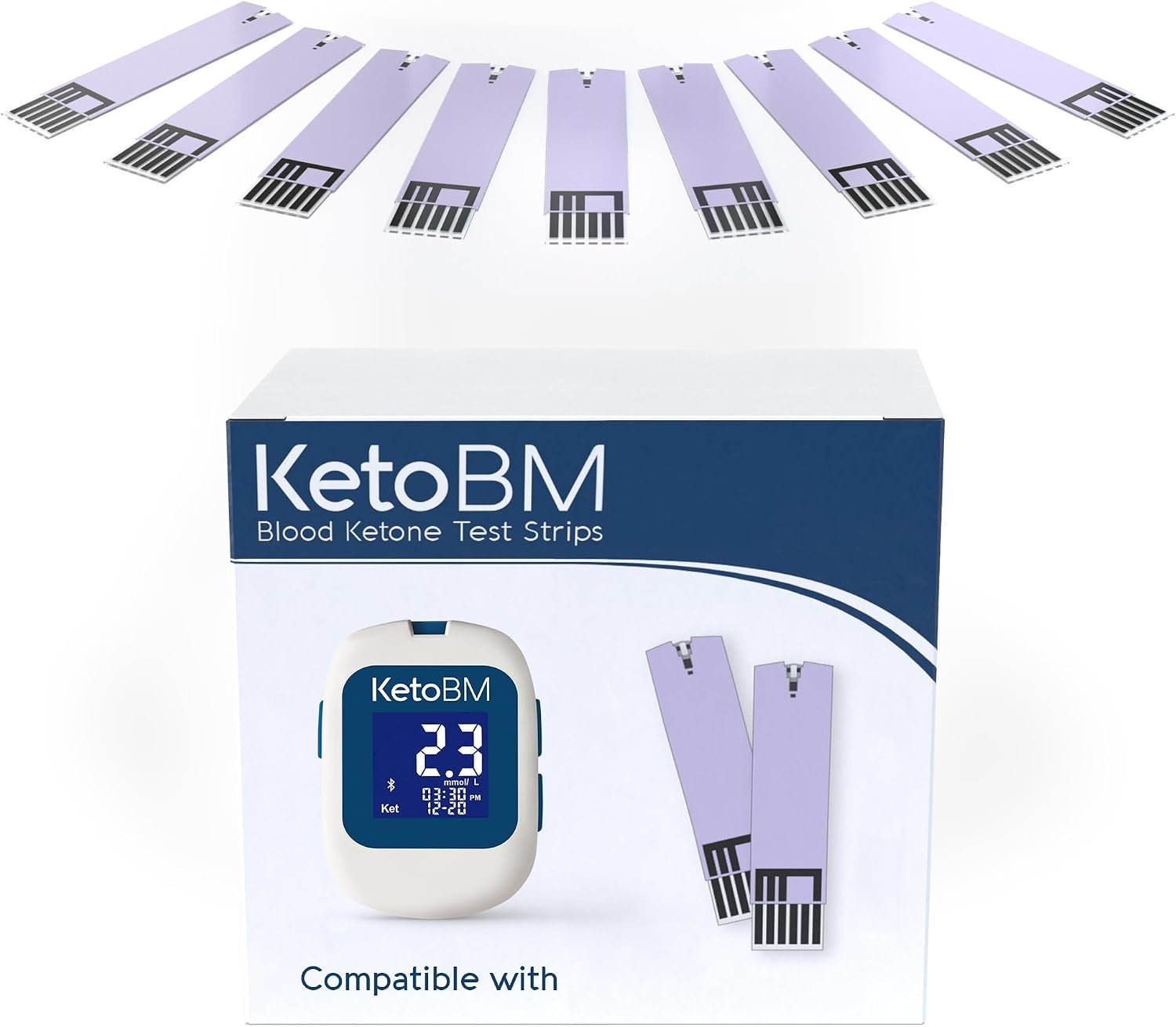 KetoBM Blood Ketone Test Strips for Dual Bluetooth Ketone & Glucose Meter, 50pk