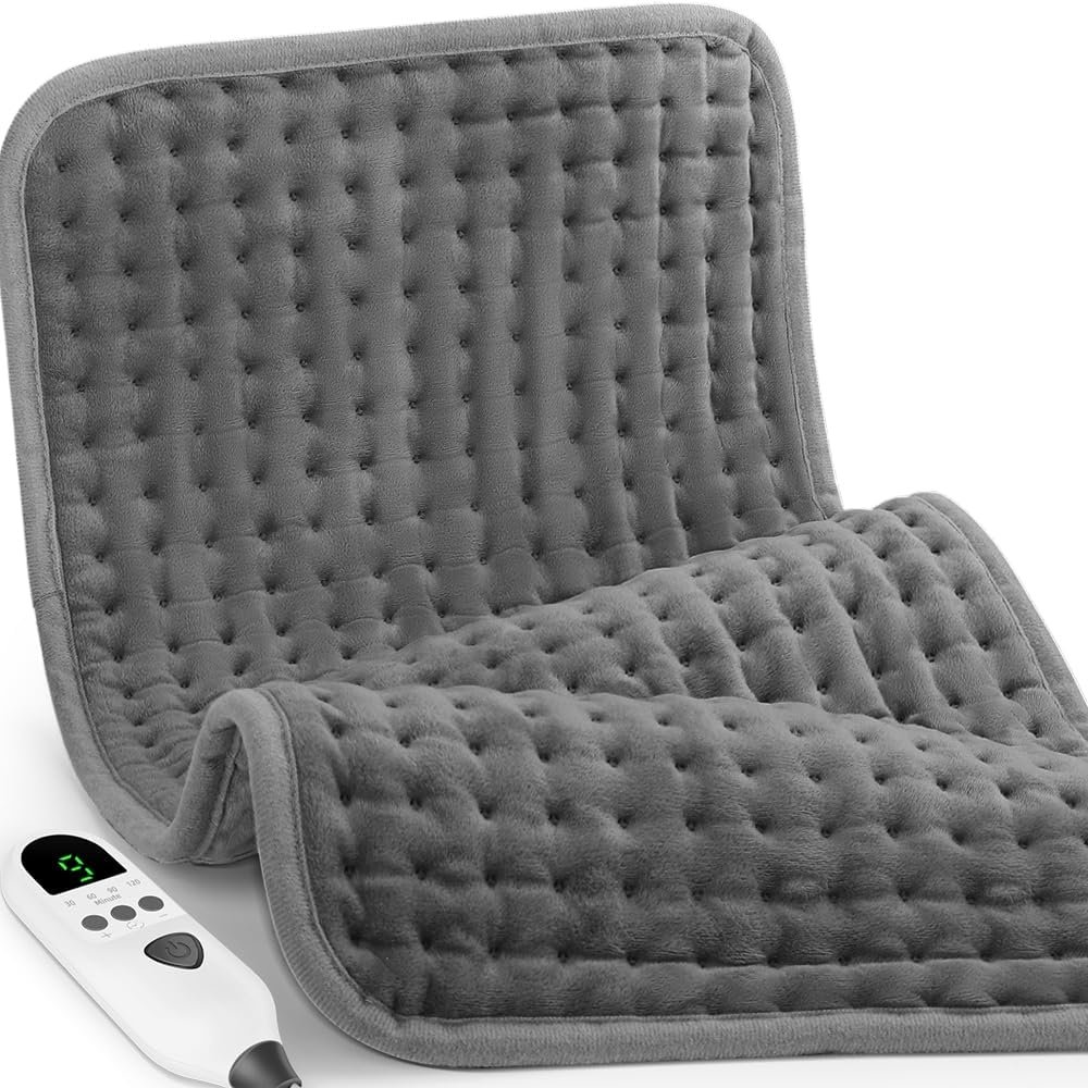 Heating Pad for Back Pain & Period Cramps Relief, 9 Heat Settings Electric Heating Pad for Neck & Shoulder, Auto Shut Off, Soft Machine Wash Fabric, Gifts for Mom, Women, 12”x24”, Gray