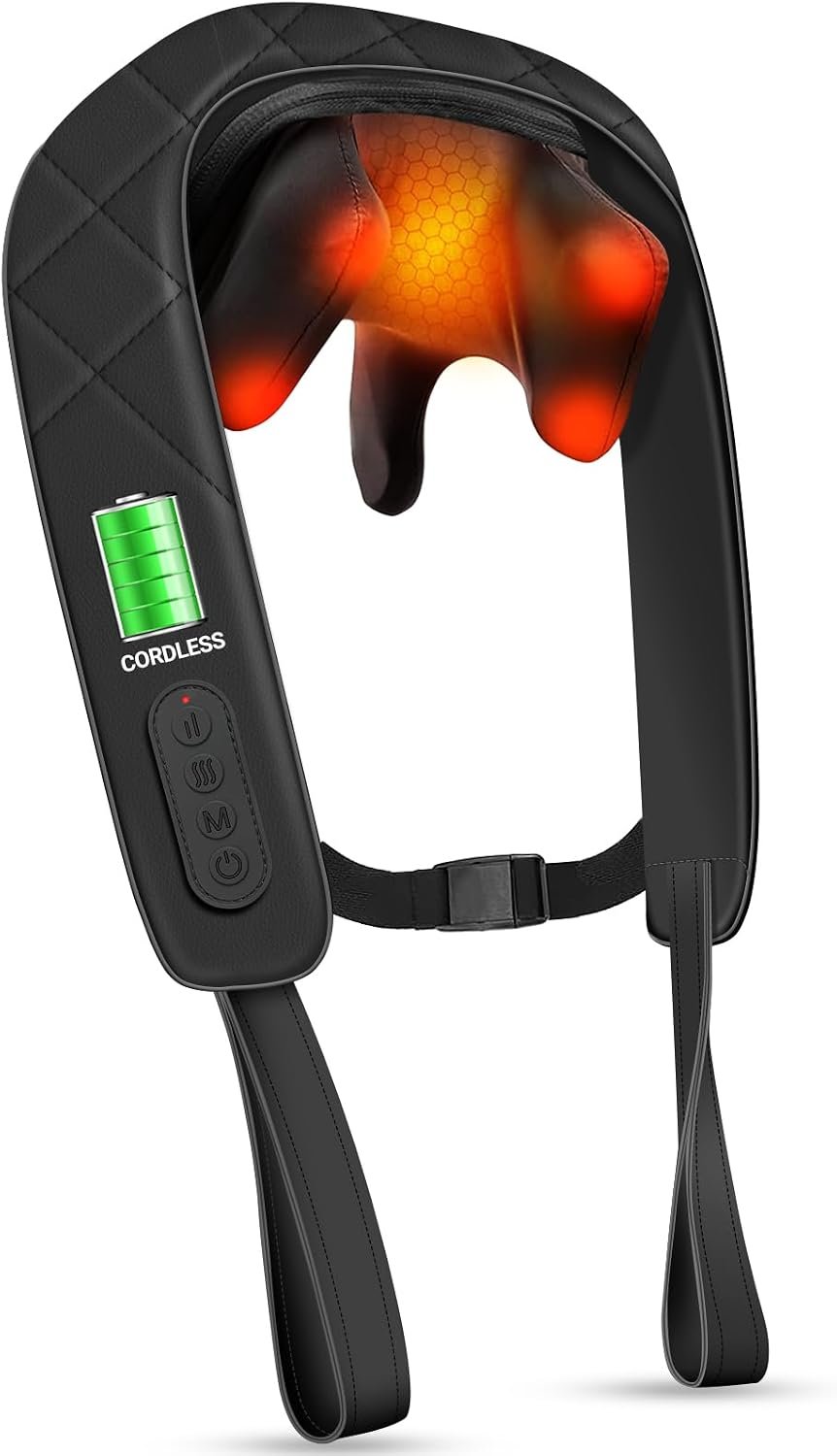 CuPiLo Cordless Neck Massager with Heat, FSA Eligible HSA Store 4D Deep Kneading Neck Massager for Pain Relief Deep Tissue, Neck and Shoulder Massager for Back, Waist, Birthday Gifts for Women Men