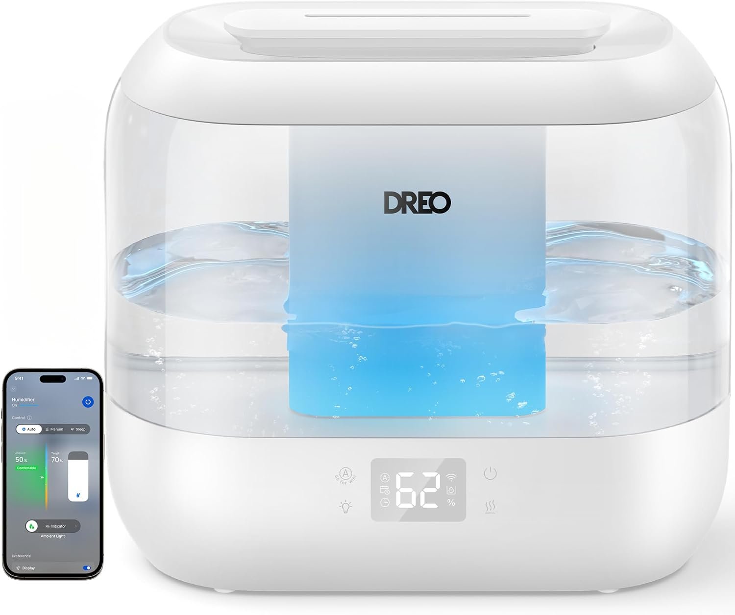 Dreo Smart Humidifiers for Bedroom, Top Fill 4L Supersized Humidifier Large Room with 28 dB, 36H Runtime, Touch/APP/Voice Control, Nightlight, Cool Mist Humidifiers for Baby, Plants, Indoor, White
