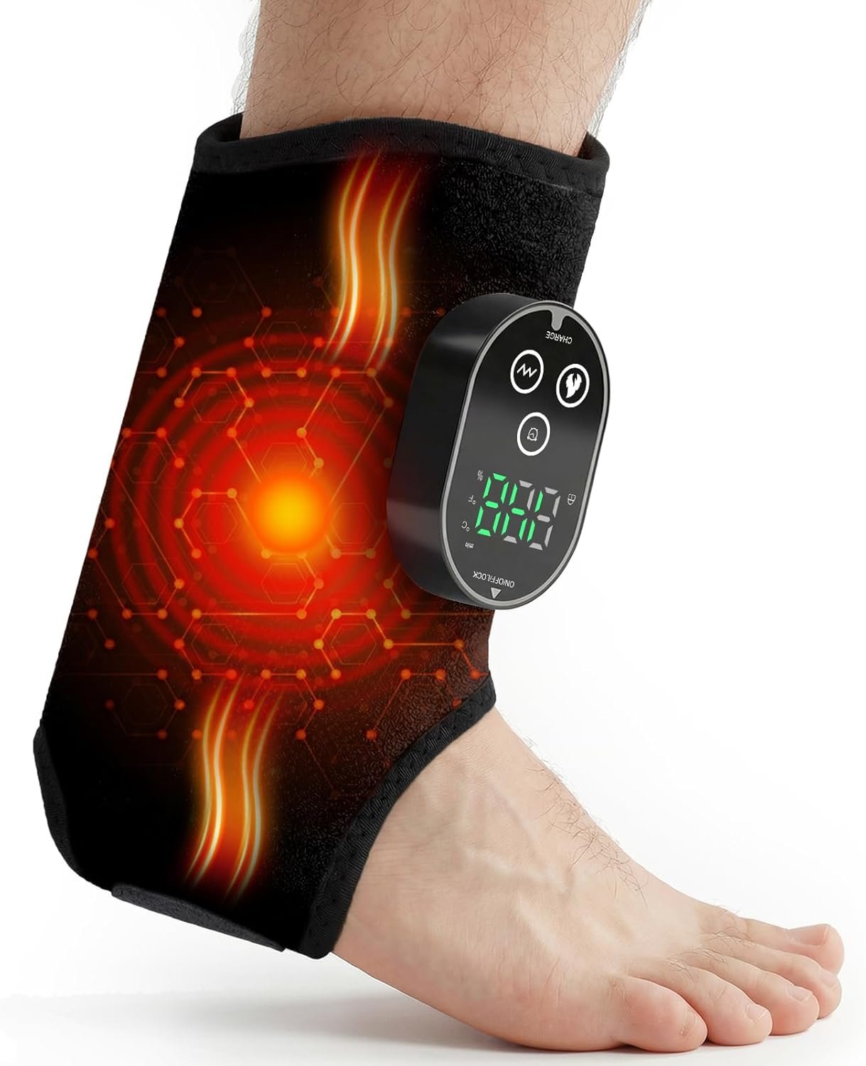 Foot Massager for Neuropathy, Cordless Ankle Massager for Circulation and Pain Relief, Rechargeable Foot and Ankles Heating Pad with Massage, Heated Ankle Brace Gifts for Women and Men Black
