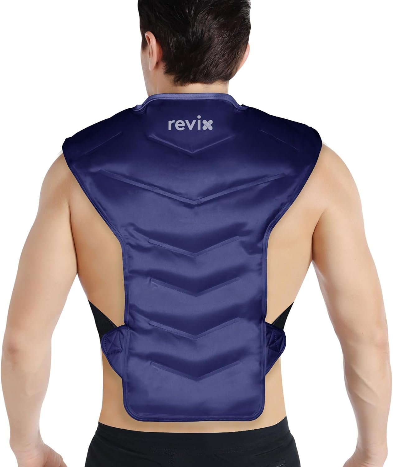 REVIX Large Ice Pack for Back and Shoulder Discomfort Relief, Reusable Gel Cold Pack with Soft Plush Lining, Flexible & Long-Lasting Cold Therapy Wrap, Navy