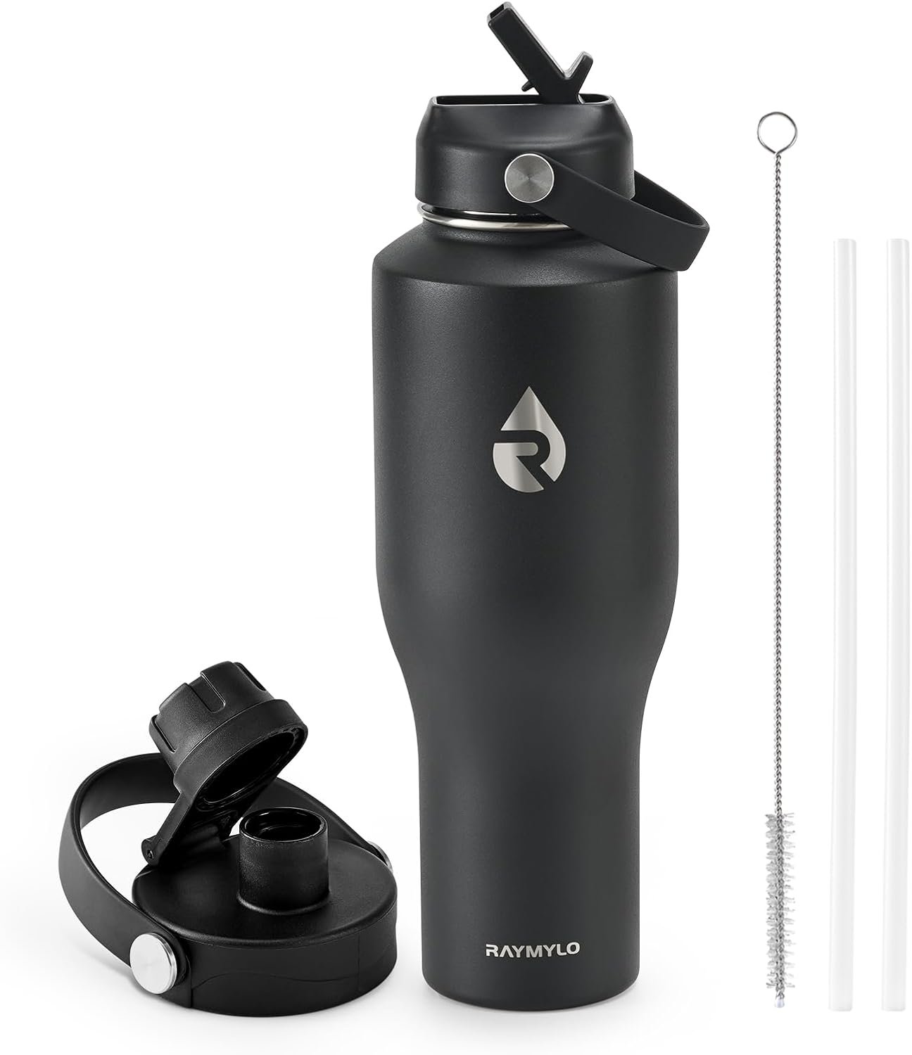 RAYMYLO 40 oz Insulated Water Bottle with Straw fit in Car Cup Holder, Triple Wall Vacuum Stainless Steel(Cold 48 hrs, Hot 24 hrs), Leakproof & Non-BPA, Hydro Travel Flask with Straw and Spout Lid