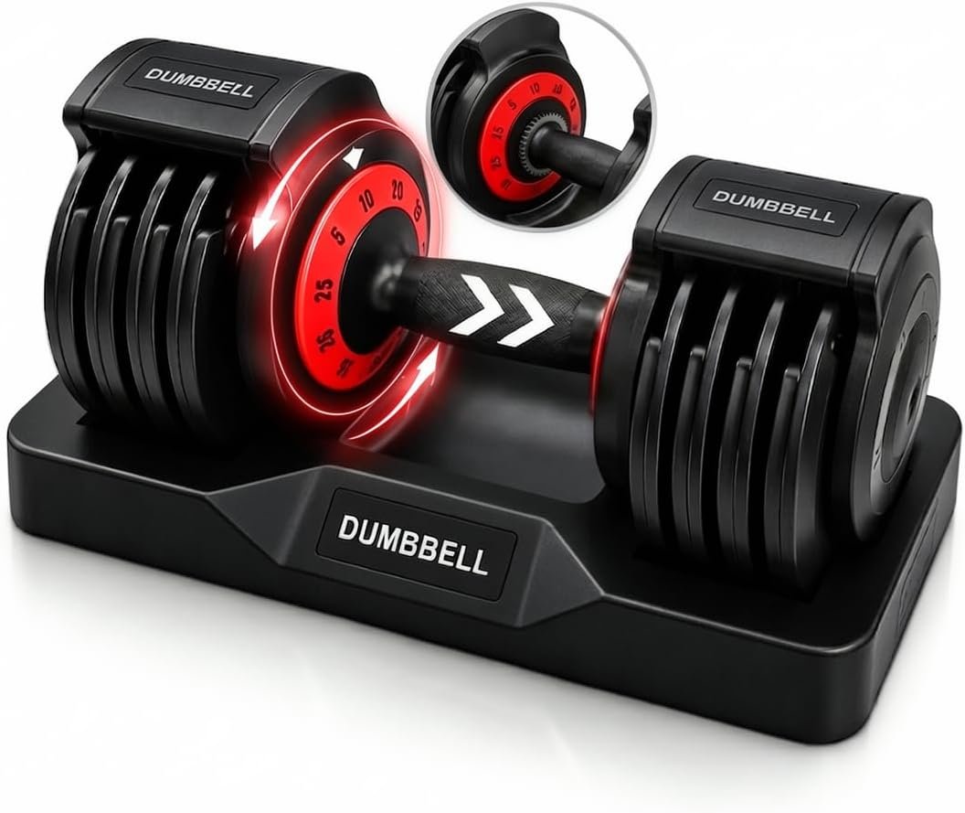 Single Adjustable Dumbbell – Premium Quick-Change Weight Set with Base, Space-Saving Smart Dial System for Home Gym, Full Body Strength Training for Men & Women
