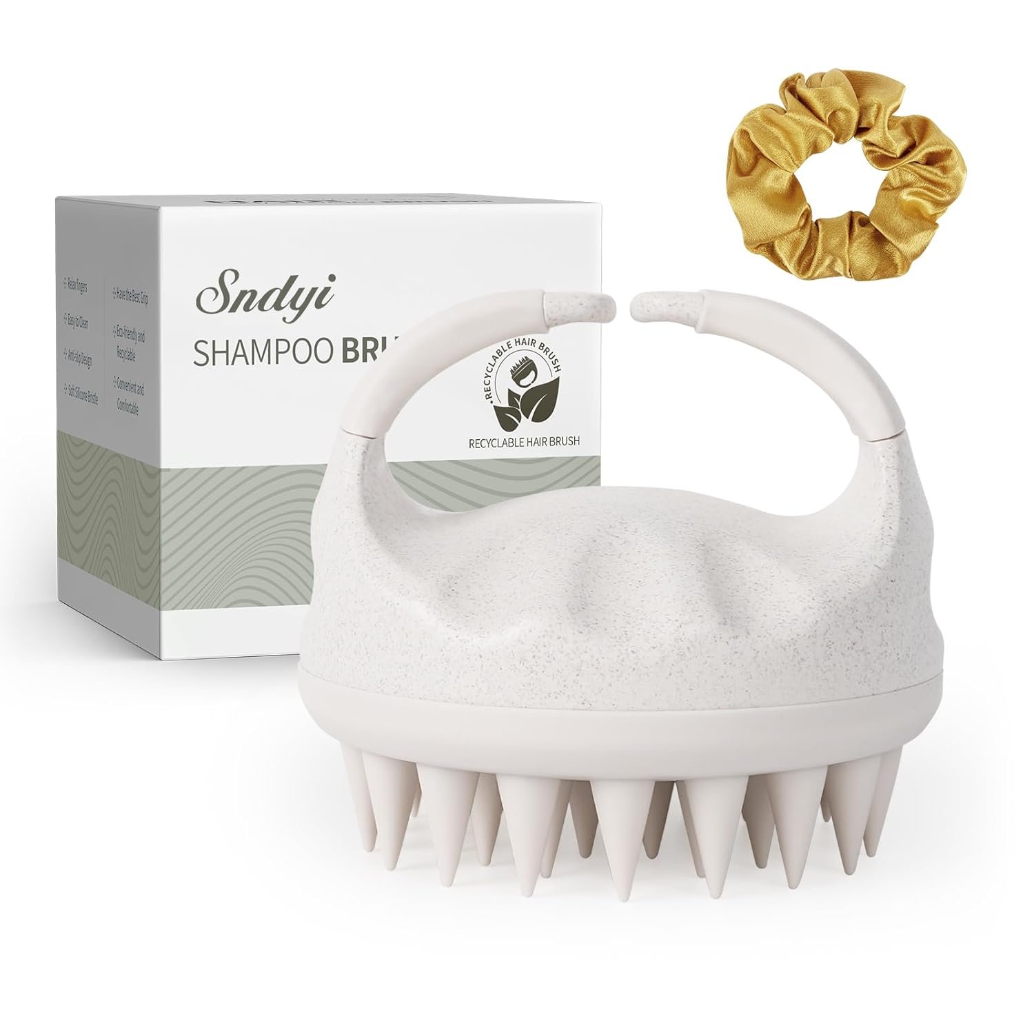 Sndyi Soft Silicone Scalp Massager for Dandruff Removal and Hair Growth – Wet Dry Scalp Exfoliator Brush for Scalp Care – Beige