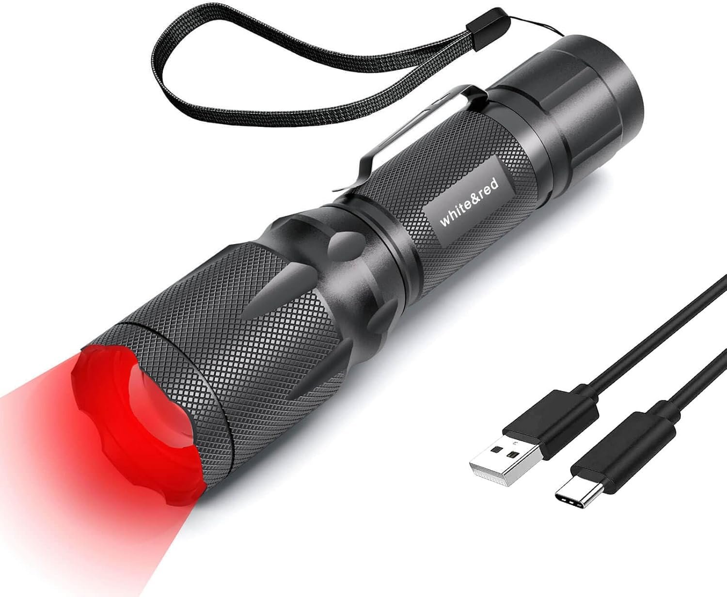 Red Flashlight Rechargeable, High/Low Red Light & White Light 3 Modes, for Astronomy, Aviation, Night Observation
