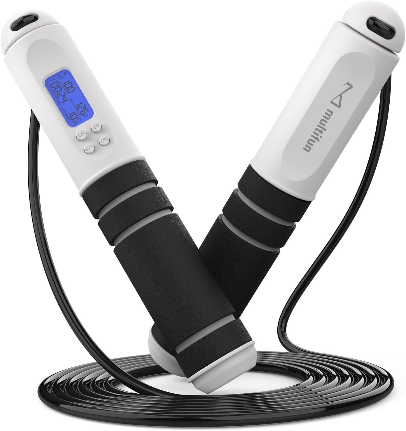 multifun Digital Jump Rope with Smart Counter & Timer – Adjustable Speed Skipping Rope for Fitness, Weight Loss, Boxing, MMA – Tangle-Free Ball Bearings & Anti-Slip Handles for Men, Women, Kids.(Check 2026 New Evolution for 3s Rope Swap)