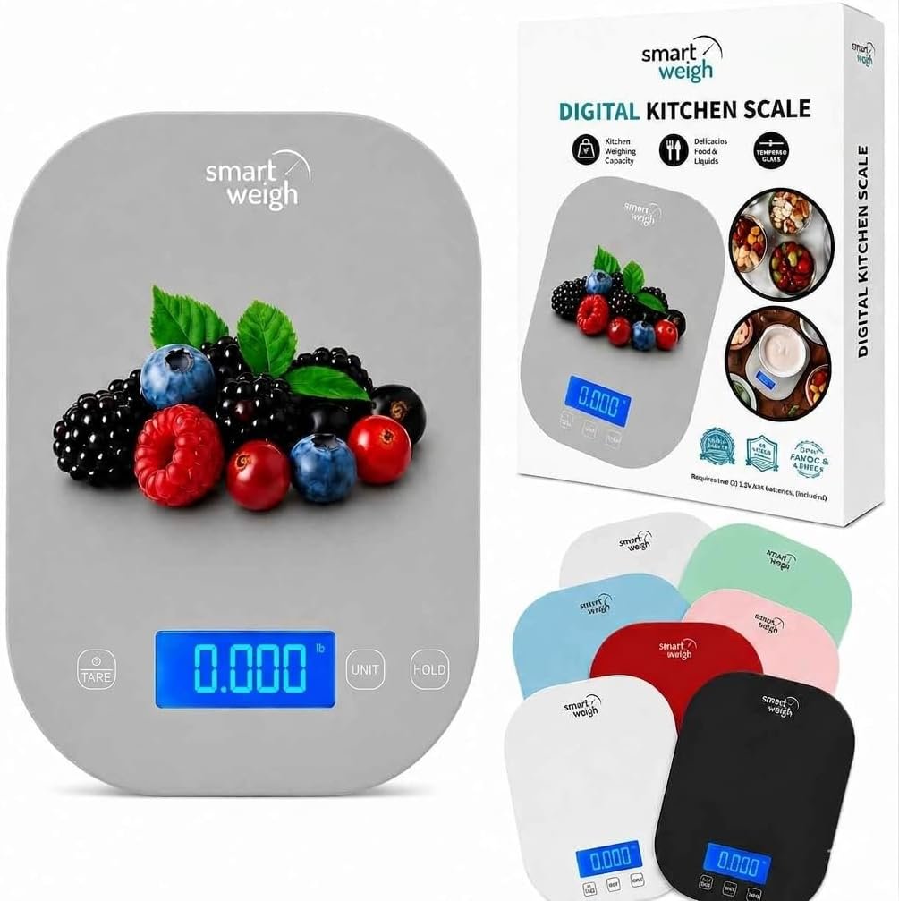 Smart Weigh Gray Digital Kitchen Scale for Cooking, Weight Loss, Calorie Tracking, Baking, Food Portion Control, and Meal Prep – Accurate Measurements in Grams and Ounces