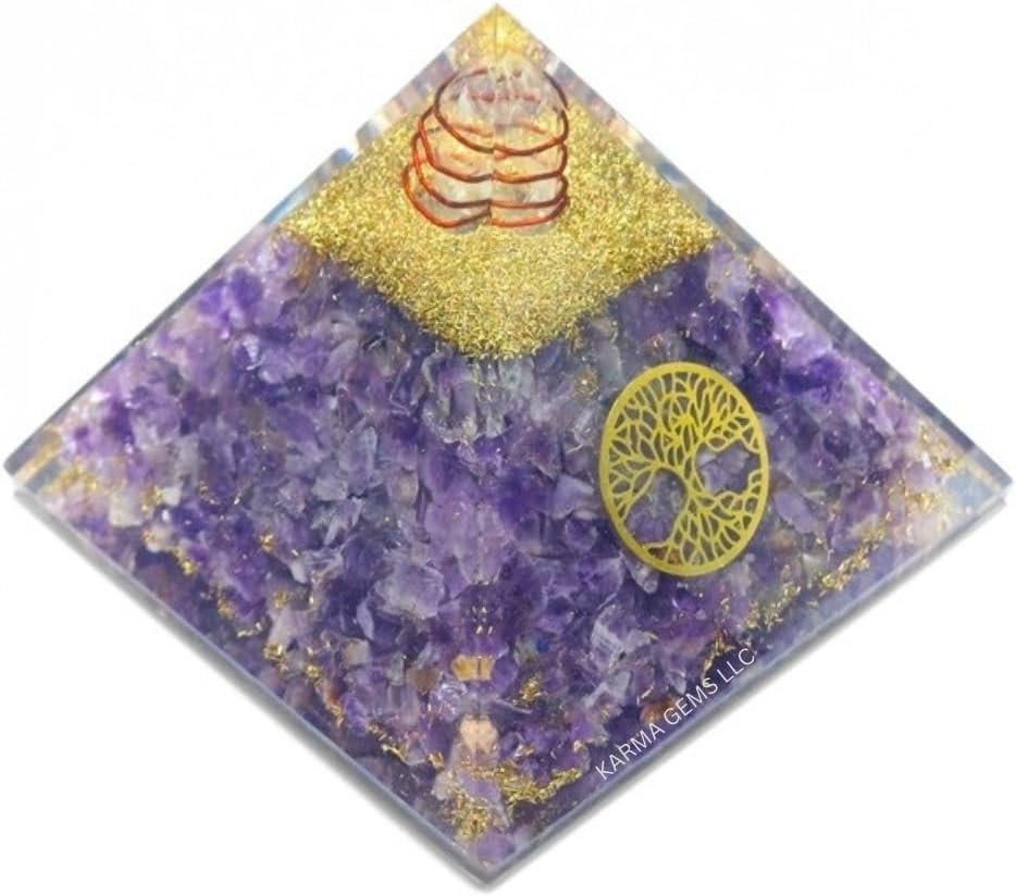 Amethyst, Orgone Pyramid, Healing Crystal Pyramid, Pyramid Crystal Gemstone Pyramid for Meditation, Office Decor, Birthday Gifts, Chakra Balance, Witchy Gift, Office Decor for Women – Karma’s Gems