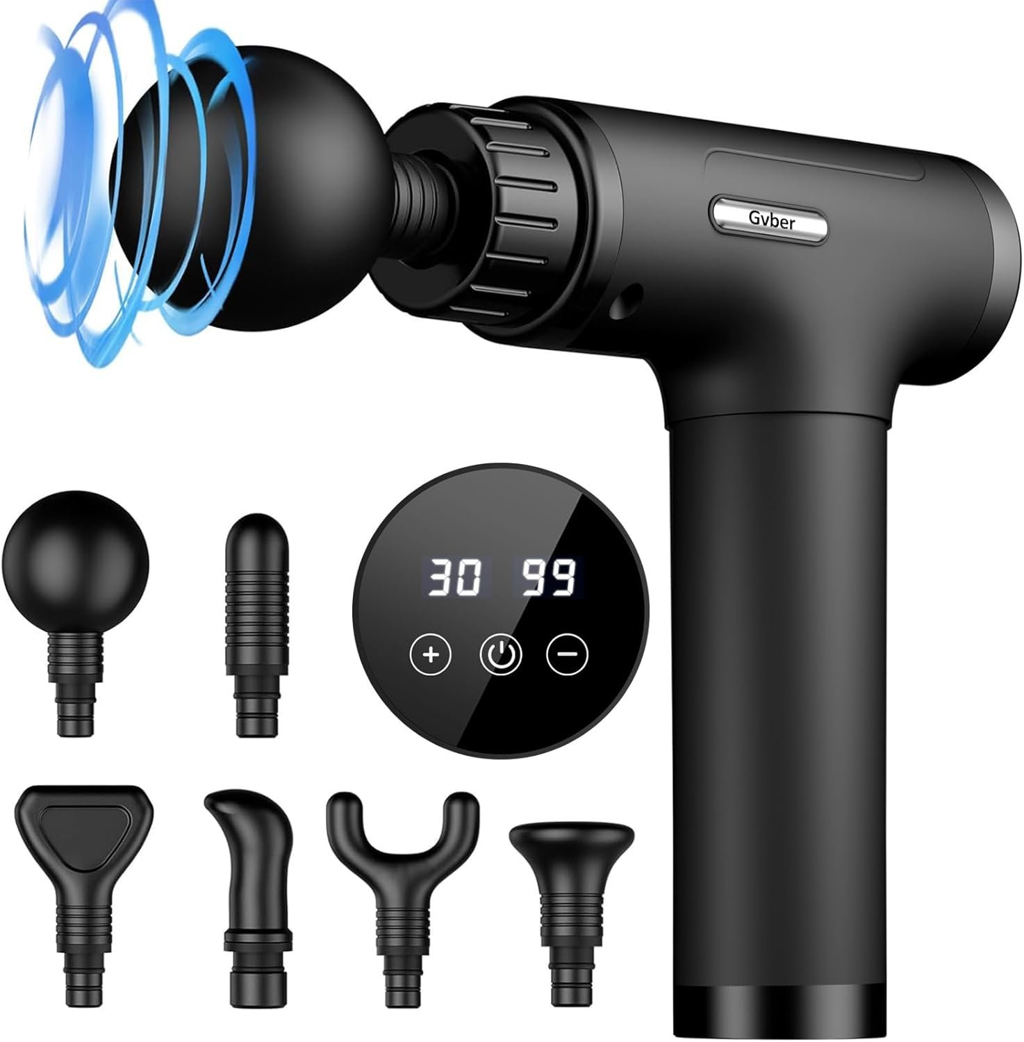 Gvber Massage Gun, Massage Gun Deep Tissue, Handheld Back Massager for Athletes, Percussion Muscle Massager with 6 Attachments & 30 Speed (Black)