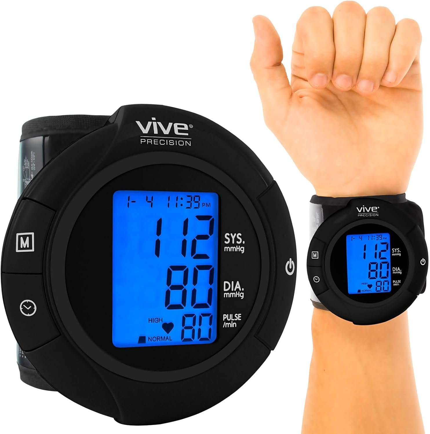 Vive Precision Smart Wrist Blood Pressure Monitor – Digital Automatic Accurate BP Cuff Machine for Irregular Heartbeat & Heart Rate Detection at Home – Portable Wireless Display for Adults, Pregnancy