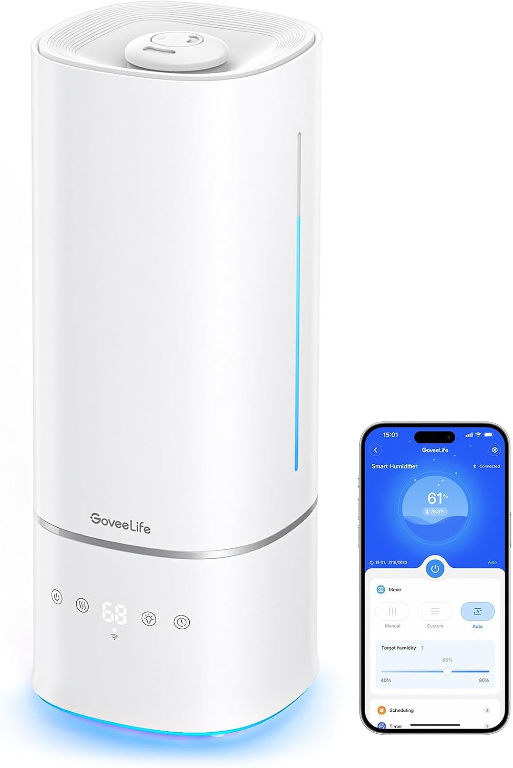 GoveeLife 6L Top Fill Cool Mist Humidifier for Bedroom, Works with Alexa | Auto Mode, Adjustable Mist, Humidity Control, RGB Night Light, Sleep Mode