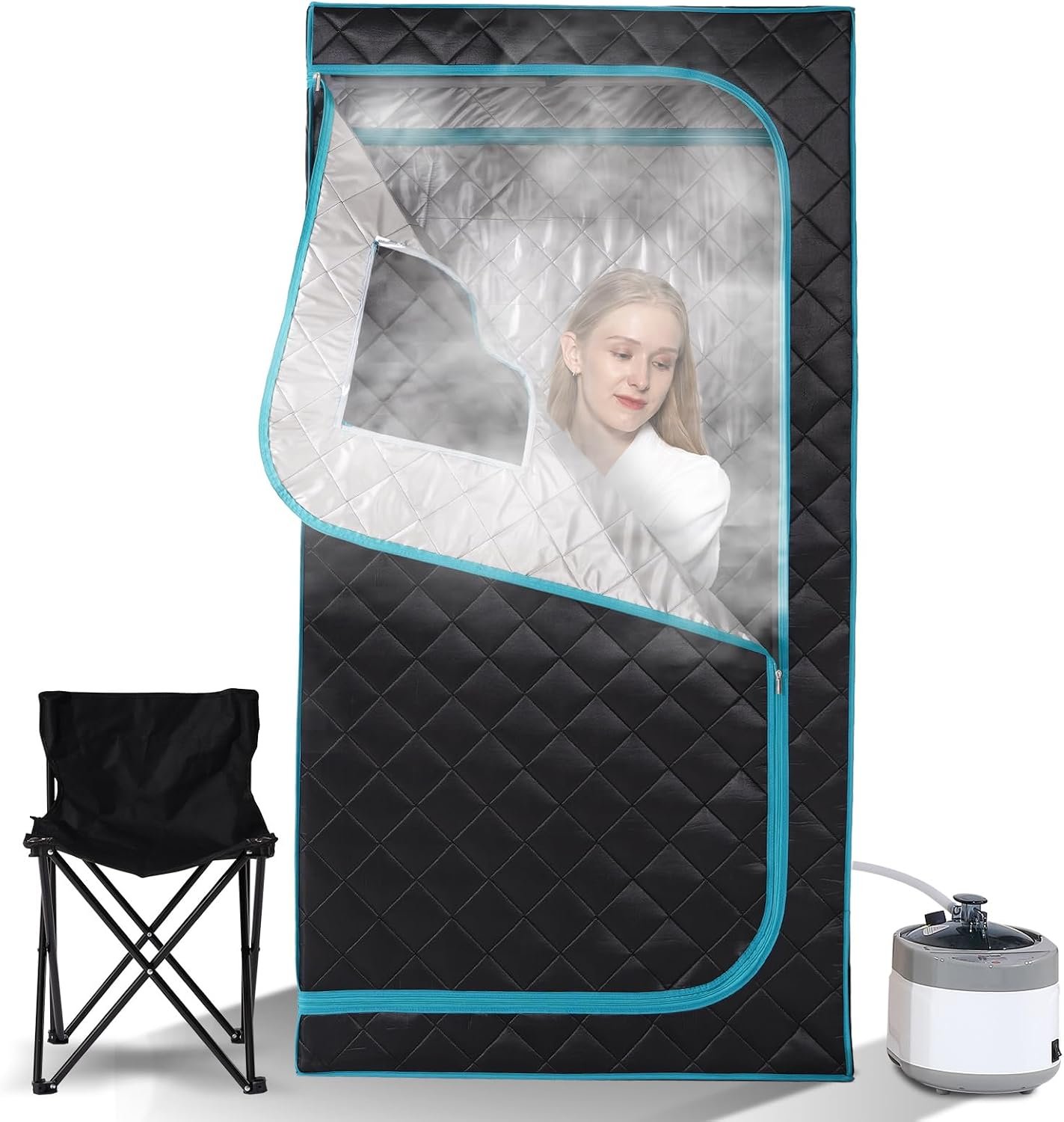 Smartmak Portable Home Steam Sauna, Full Size Personal Sauna Spa Box, Single Saunas Box with Steamer, 4L 1500W Large Steam Generator 99 Min Timer, Remote Control, Upgraded Foldable Chair, Mat, Green