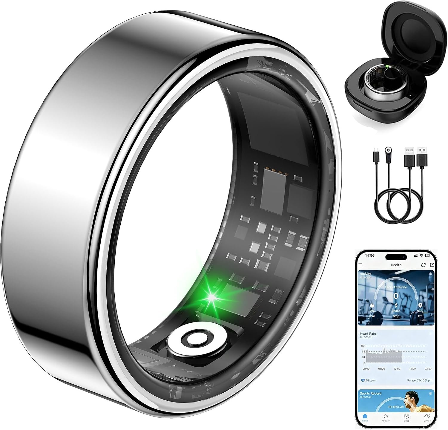 TERRALAB 2.0 Smart Ring,iOS & Android Compatible,IP68 Waterproof,Sports/Stress/Blood Oxygen/Heart Rate/Sleep Health Monitoring for Women&Men, with a Charging Case,No Subscription Fee