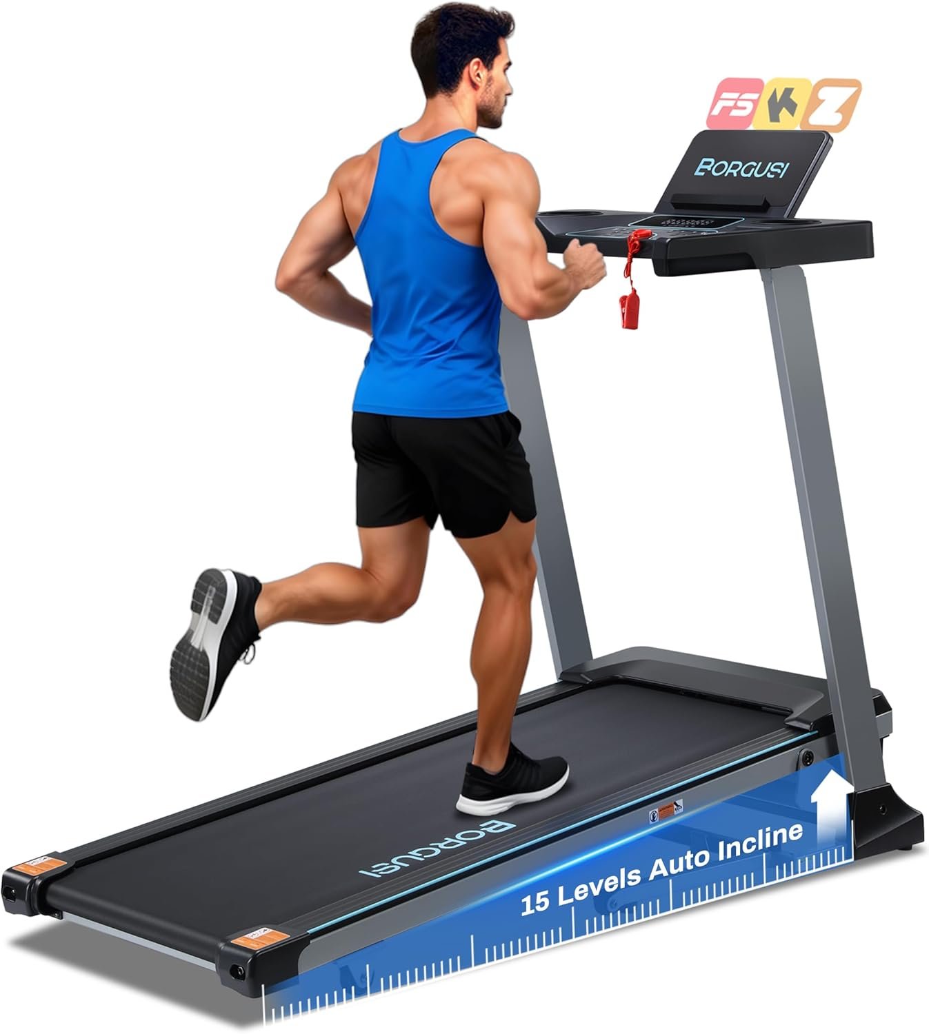 BORGUSI Auto Incline Treadmill for Home – 47.3″x17.5″ Long Wide Belt, 3.5 HP, Bluetooth App, 10 MPH, 300 lbs Capacity, 40 Preset Programs